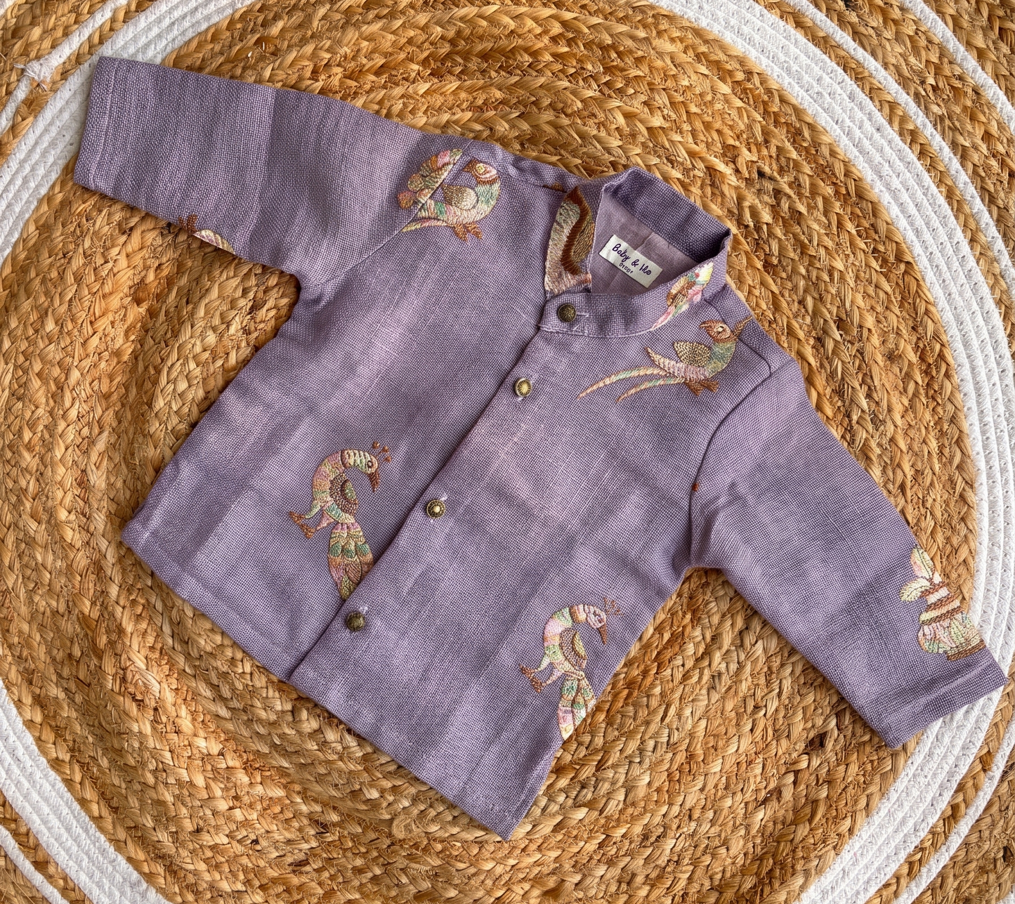 Purple multi linen Kurta for baby boy ethnic top wear