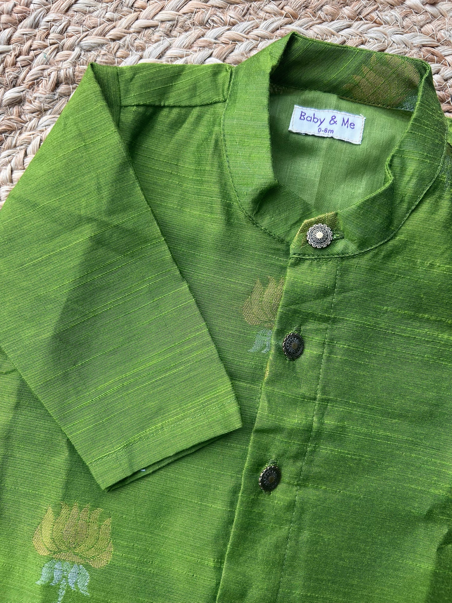 Nature green lotus weave kurta for baby boy ethnic top wear