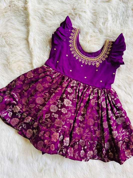 Wine Banarasi Silk Ethnic Wear for Girls / Baby Girl