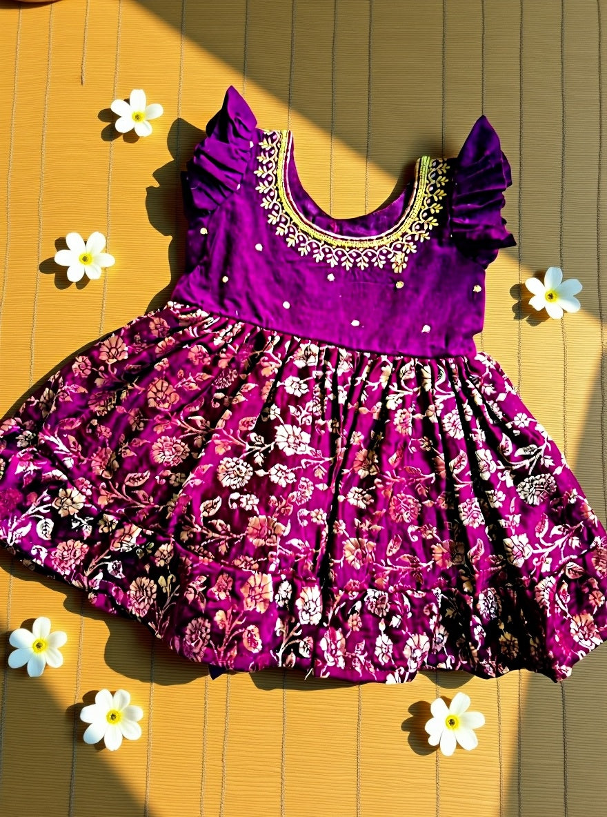 Wine Banarasi Silk Ethnic Wear Dress for Girls / Baby Girl