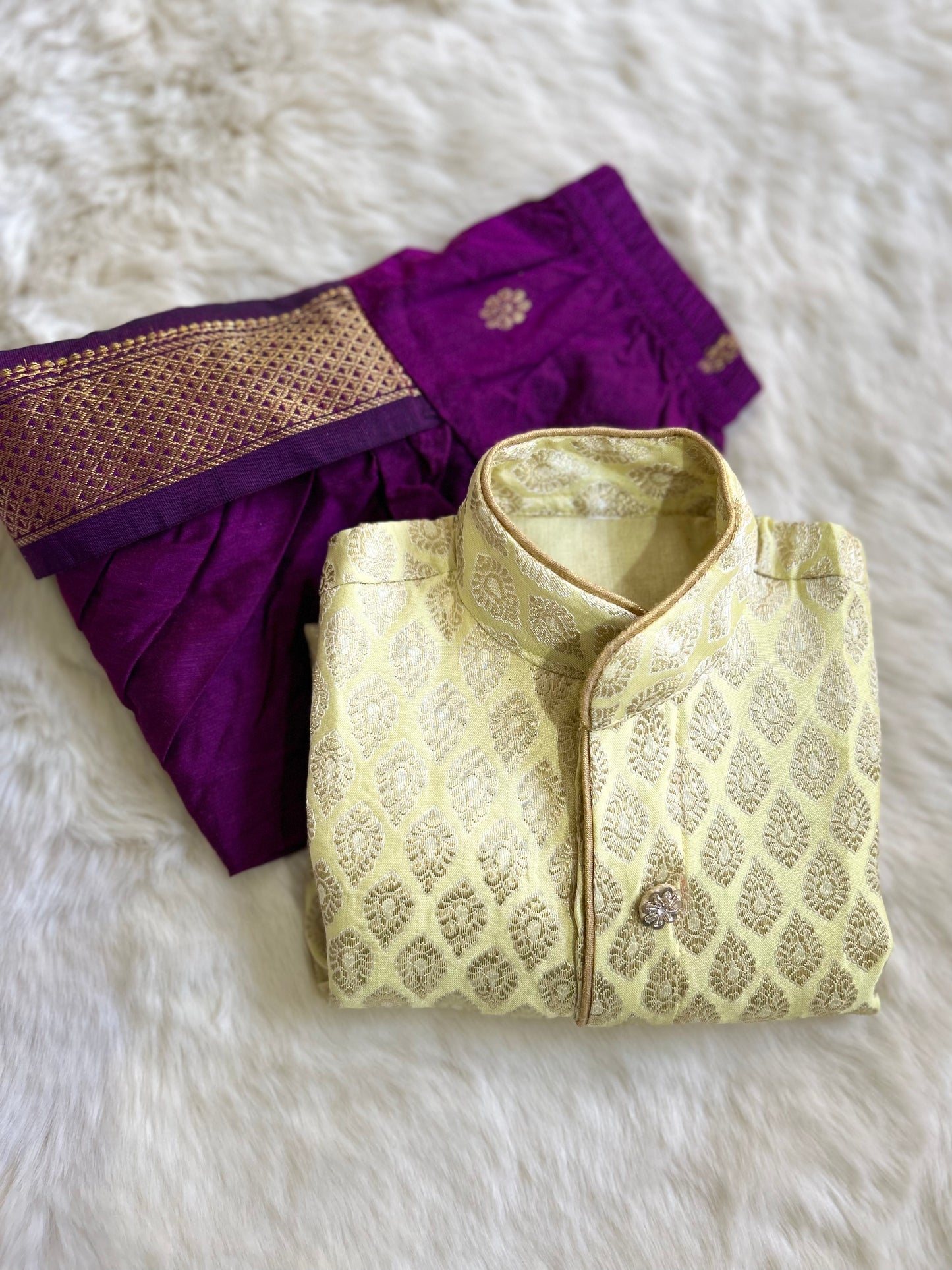 Lemon Yellow and wine kurta dhoti for baby boy