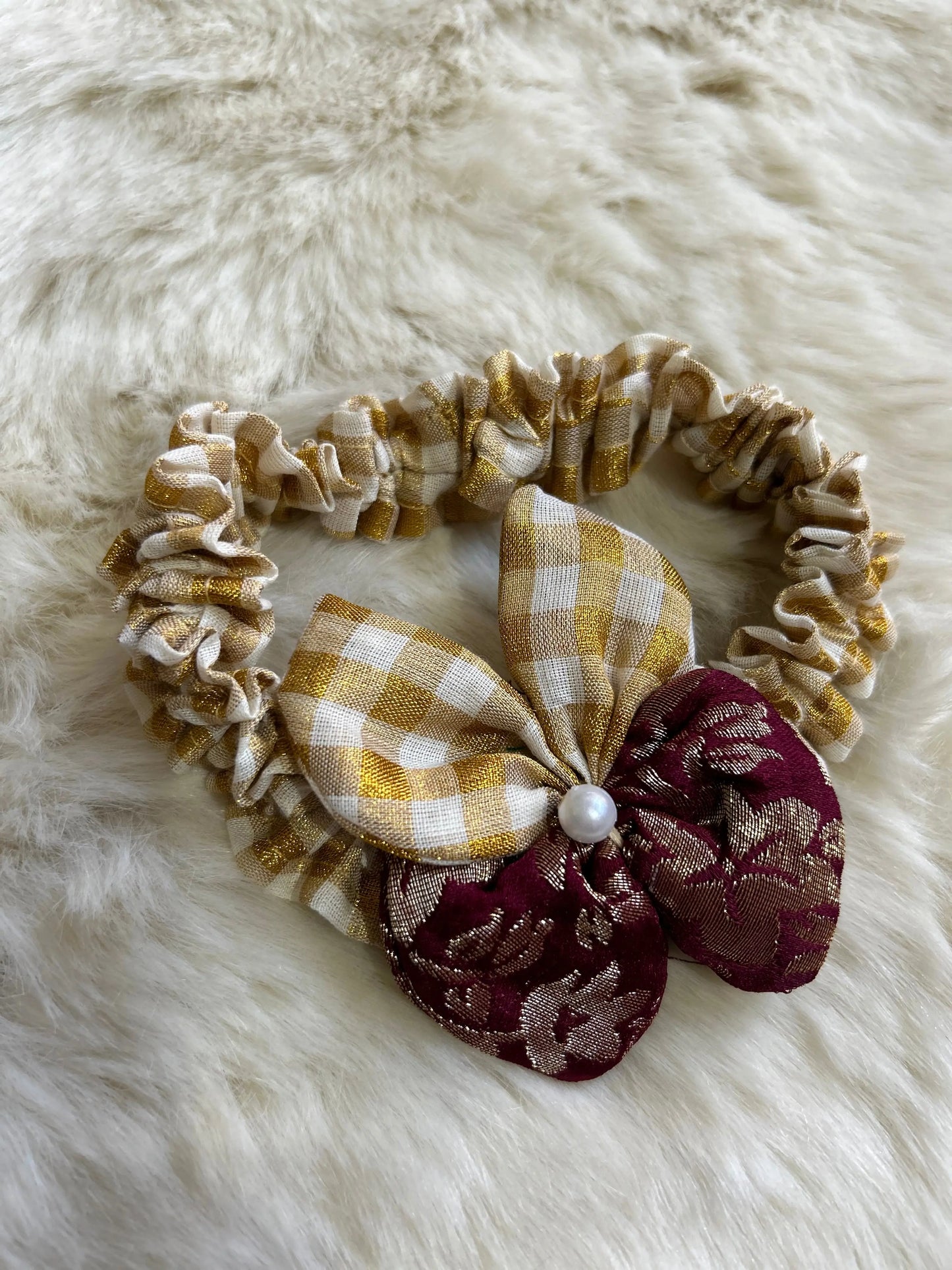 Hair Bow - White & Maroon