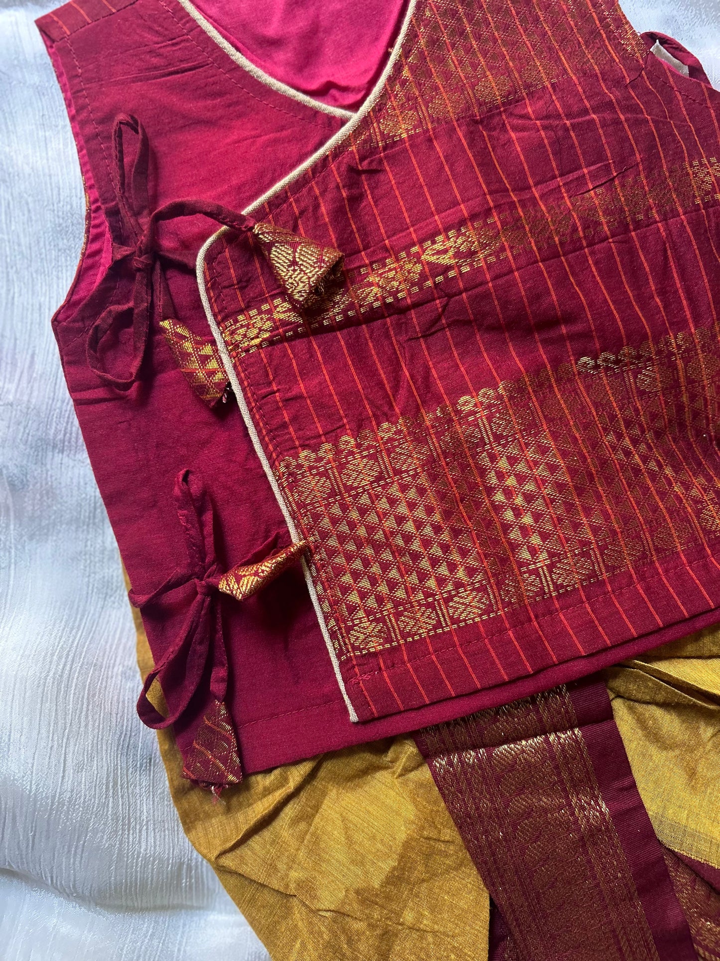 Maroon and mustard yellow - Angrakha kurta dhoti ethnic wear(Sleeveless) for baby boy