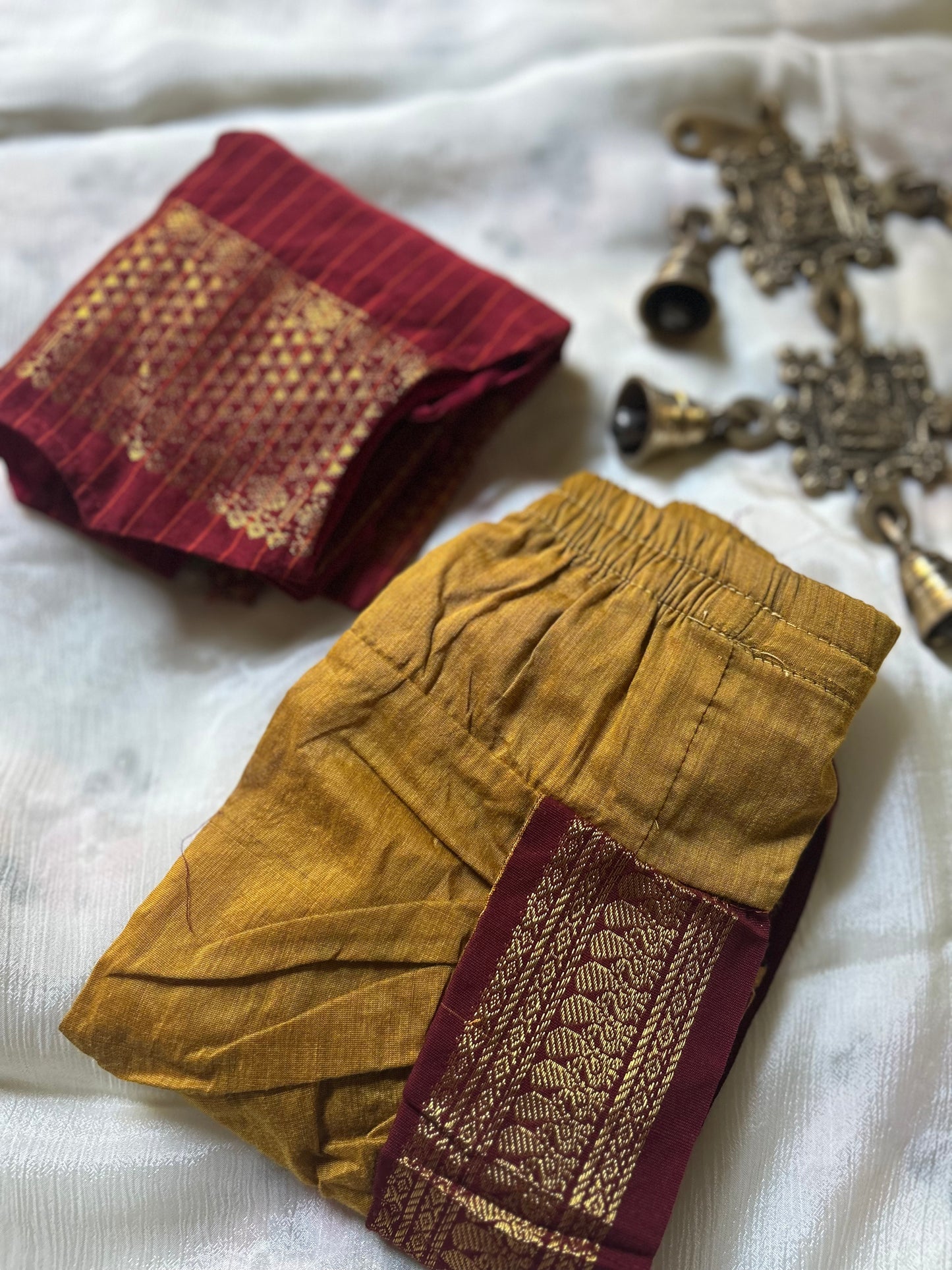 Maroon and mustard yellow - Angrakha kurta dhoti ethnic wear(Sleeveless) for baby boy