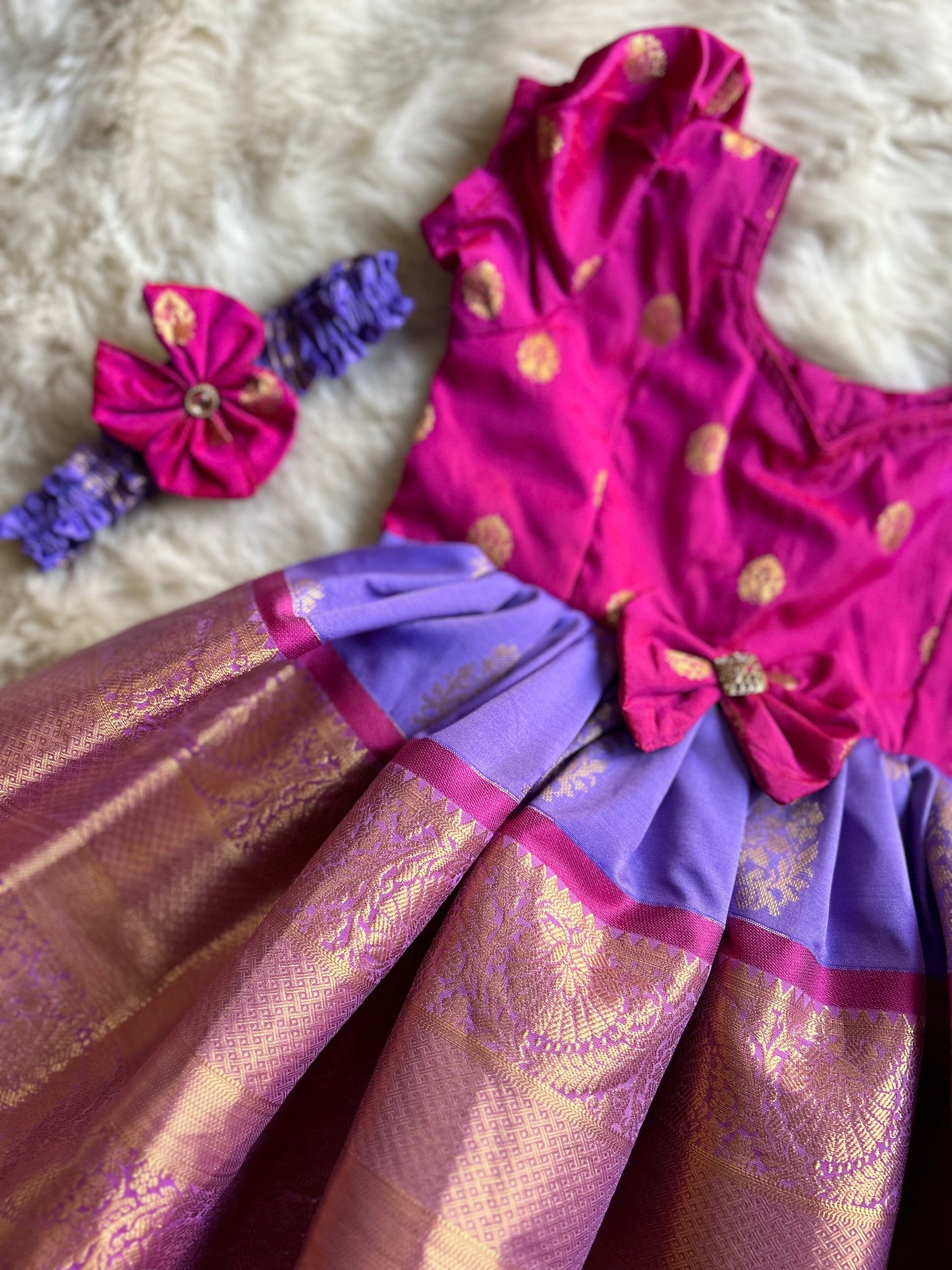 Magenta Pink and Lavender - Silk Ethnic Wear for Baby Girl