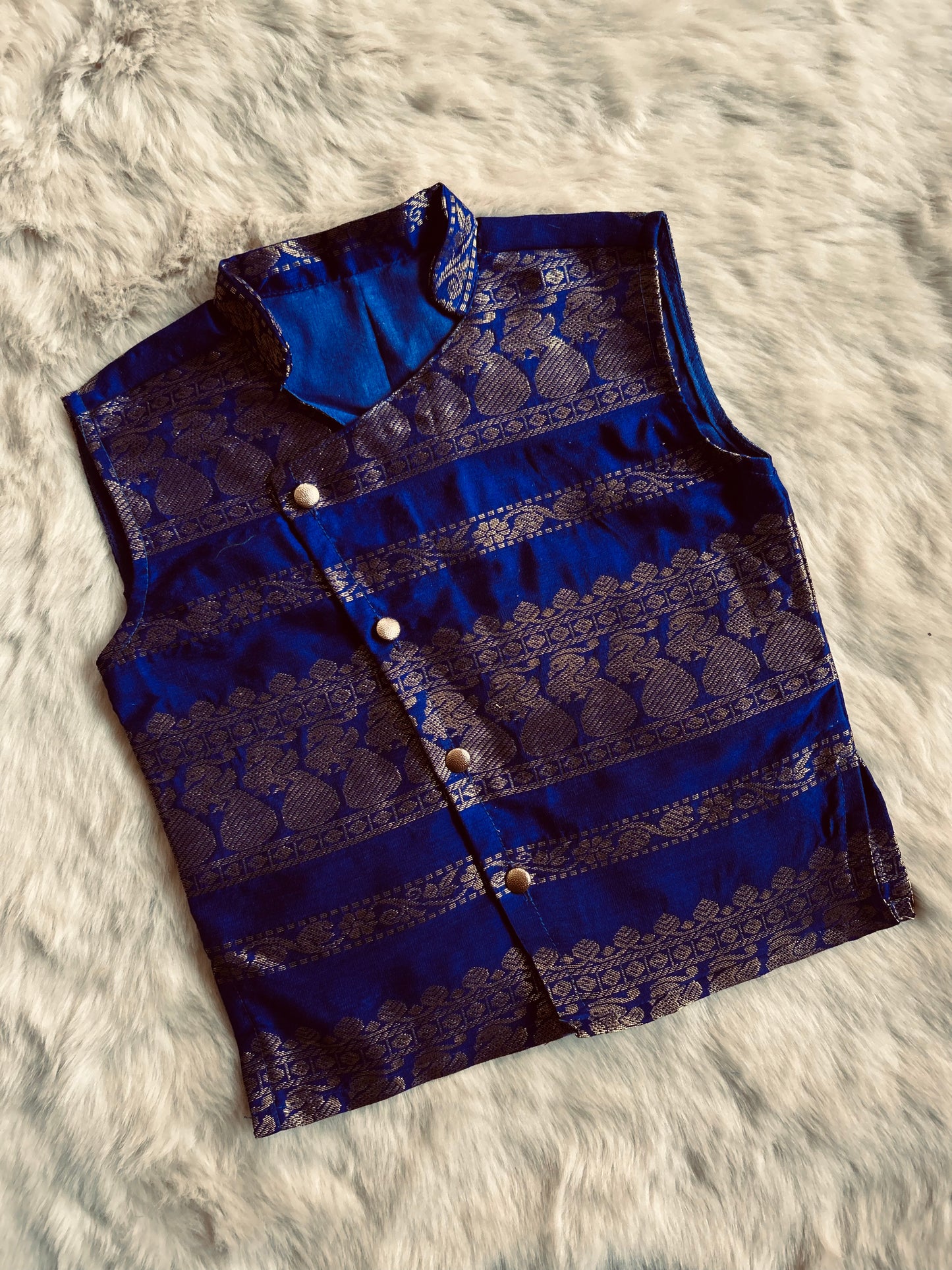 Sleeveless Zari Blue Kurta with Mustard Dhoti ethnic wear for baby boy
