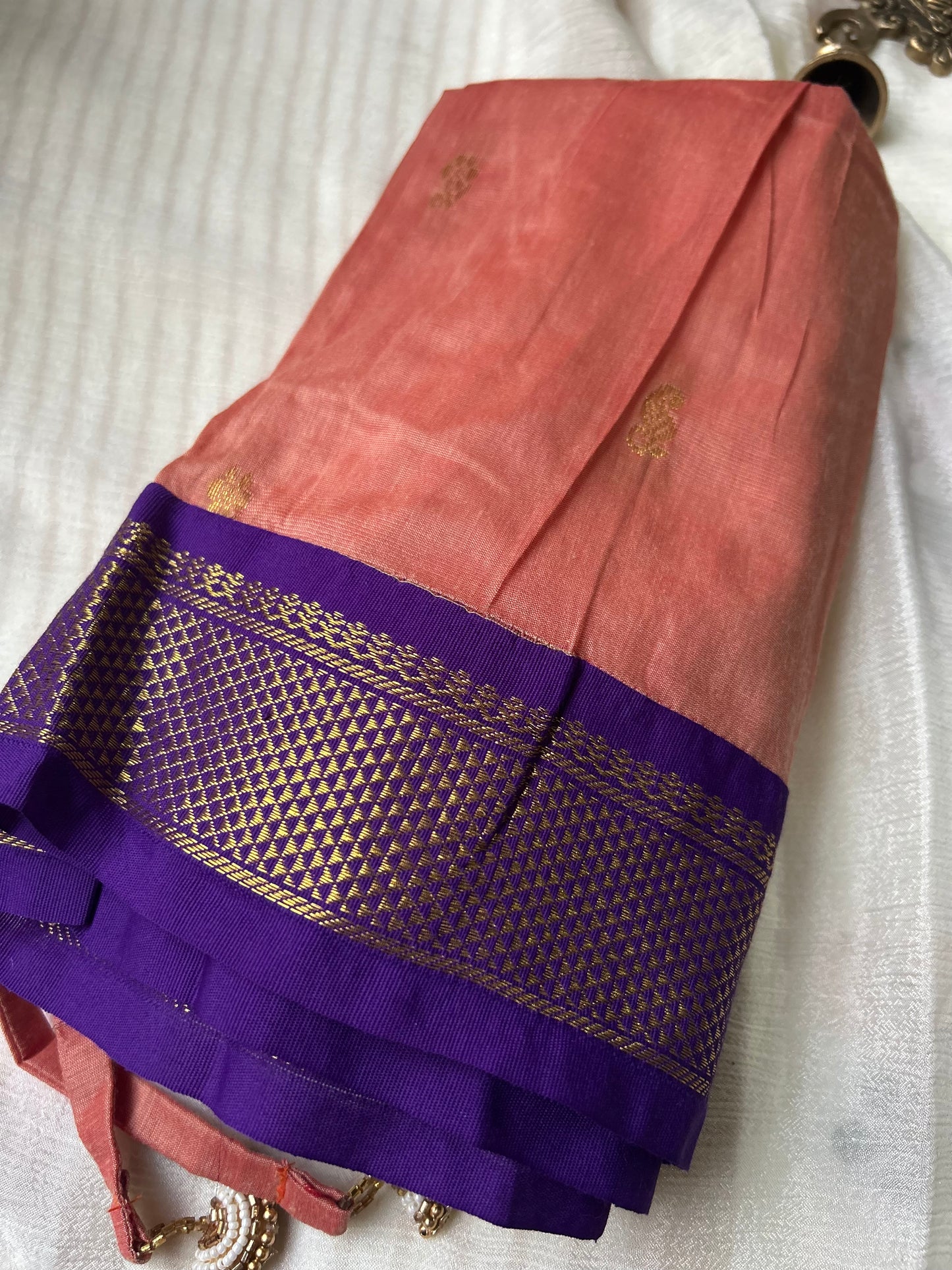 Lalitha - purple and peach kanchi cotton south Indian ethnic wear langa blouse for baby girl