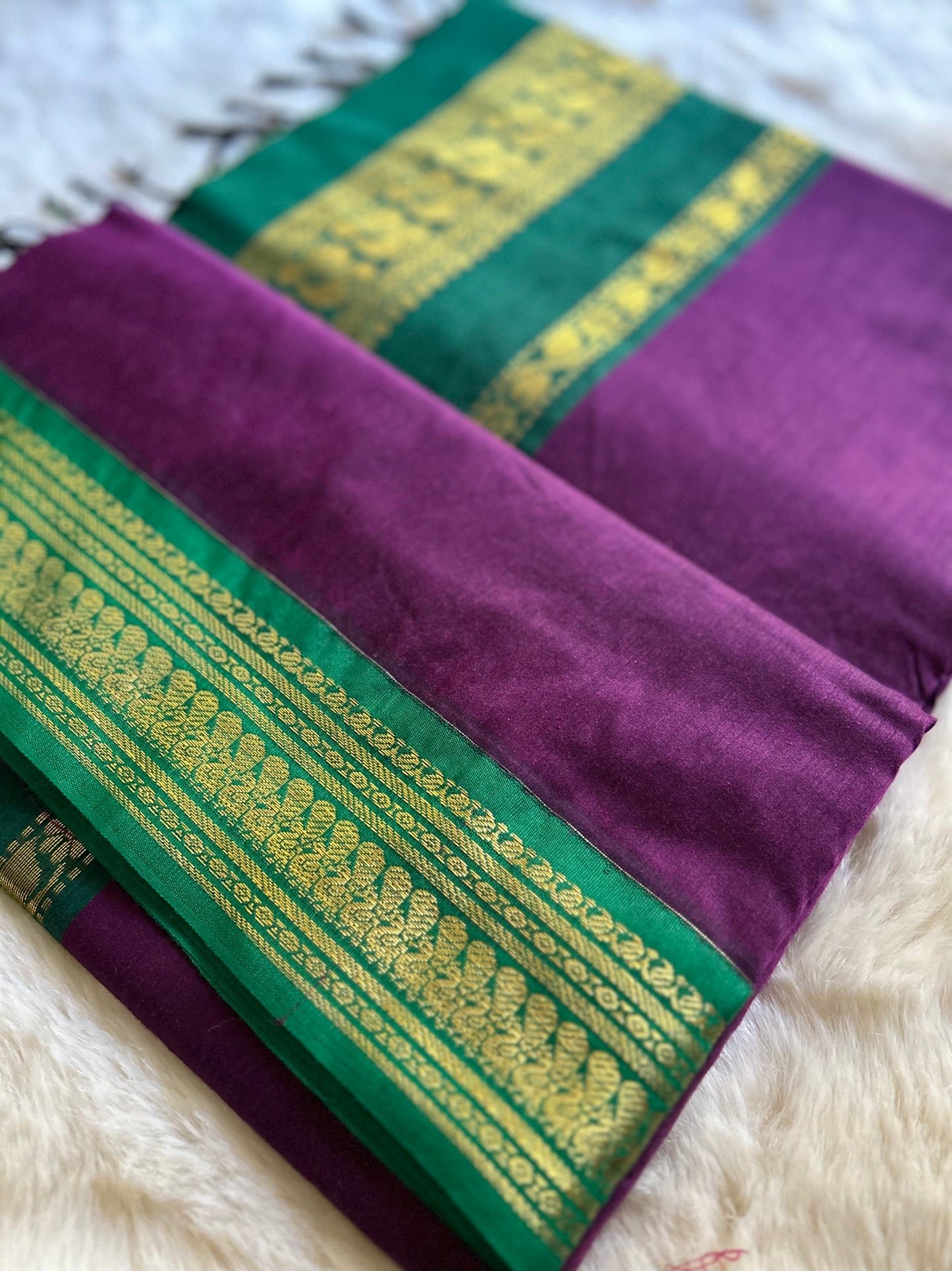 Wine'ish Pink and Green - Premium Cotton Silk Saree with Contrast Blouse