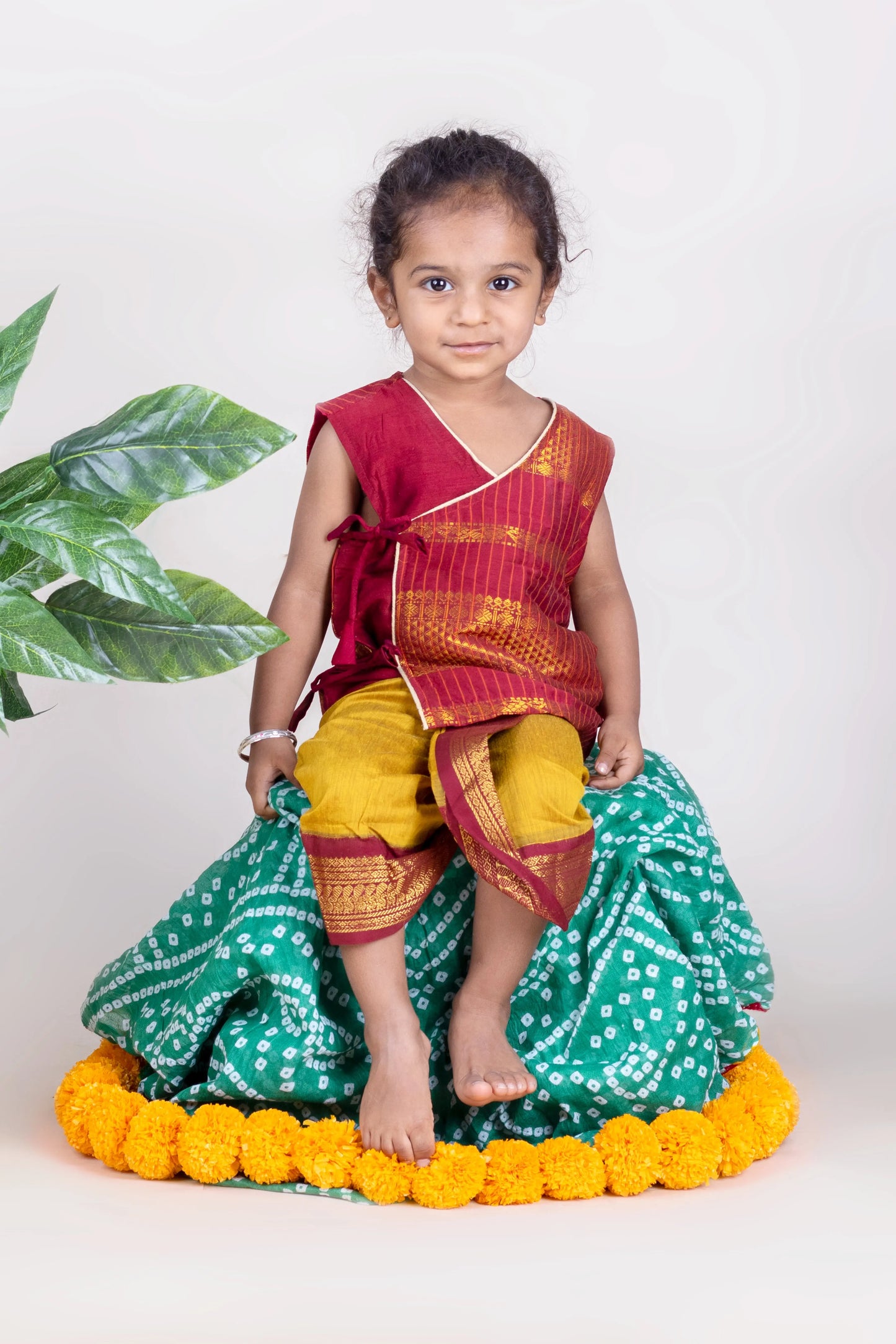 Maroon and mustard yellow - Angrakha kurta dhoti ethnic wear(Sleeveless) for baby boy