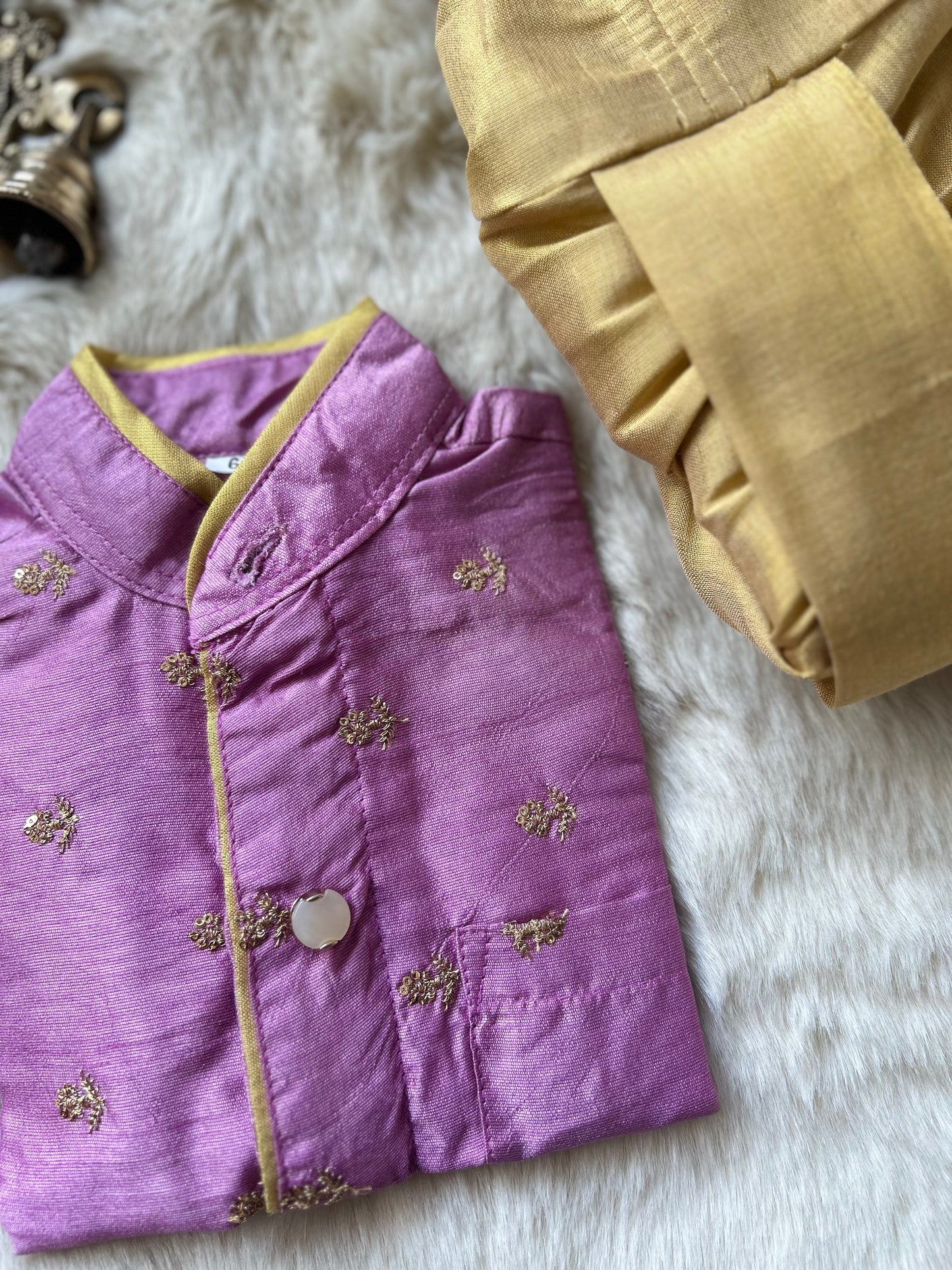 Onion and gold kurta dhoti baby boy ethnic wear
