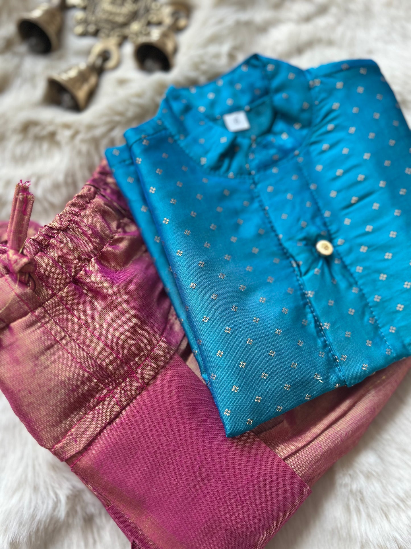 Ananda blue with rose pink shade kurta dhoti ethnic wear for baby boy