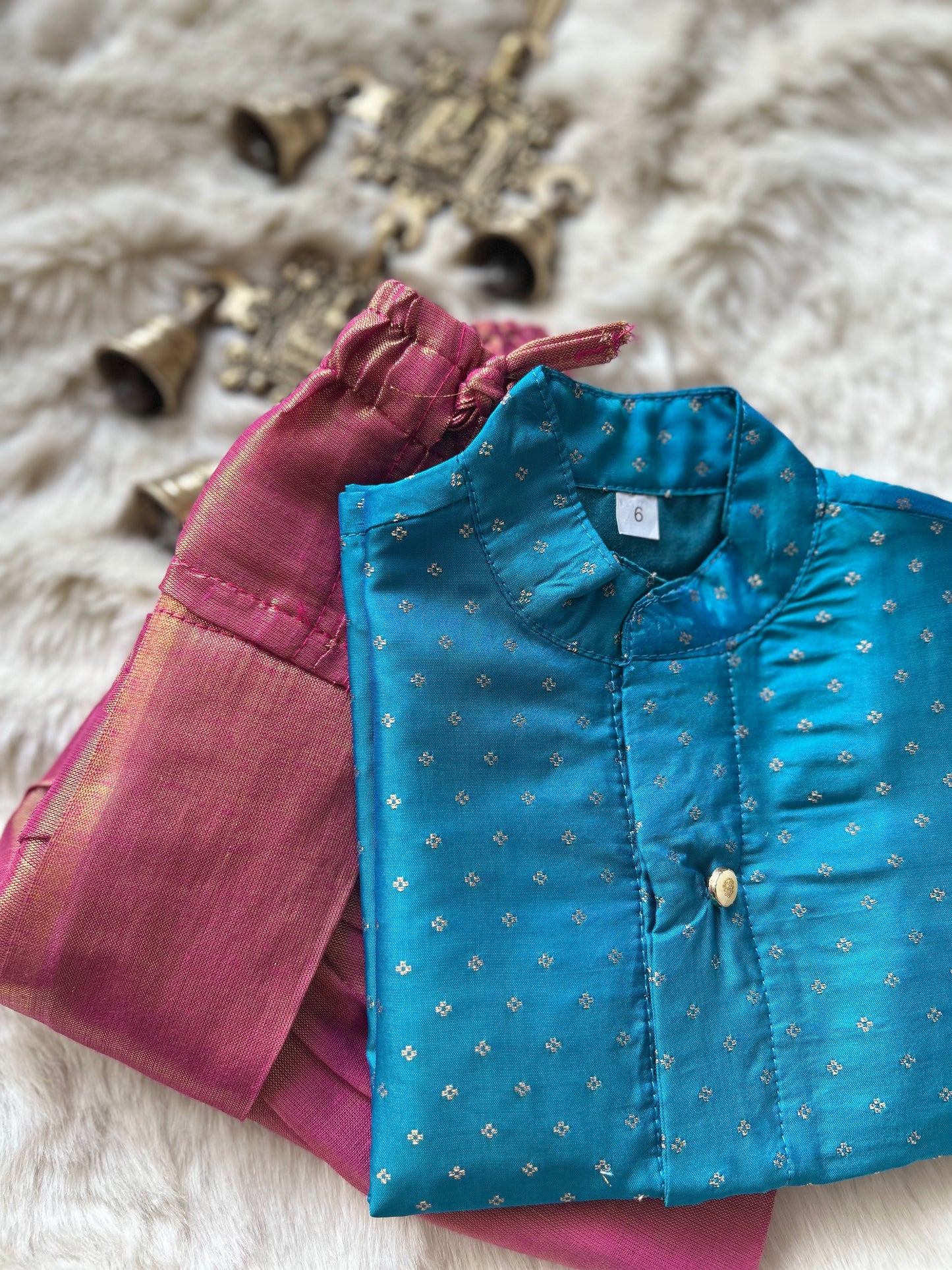 Ananda blue with rose pink shade kurta dhoti ethnic wear for baby boy