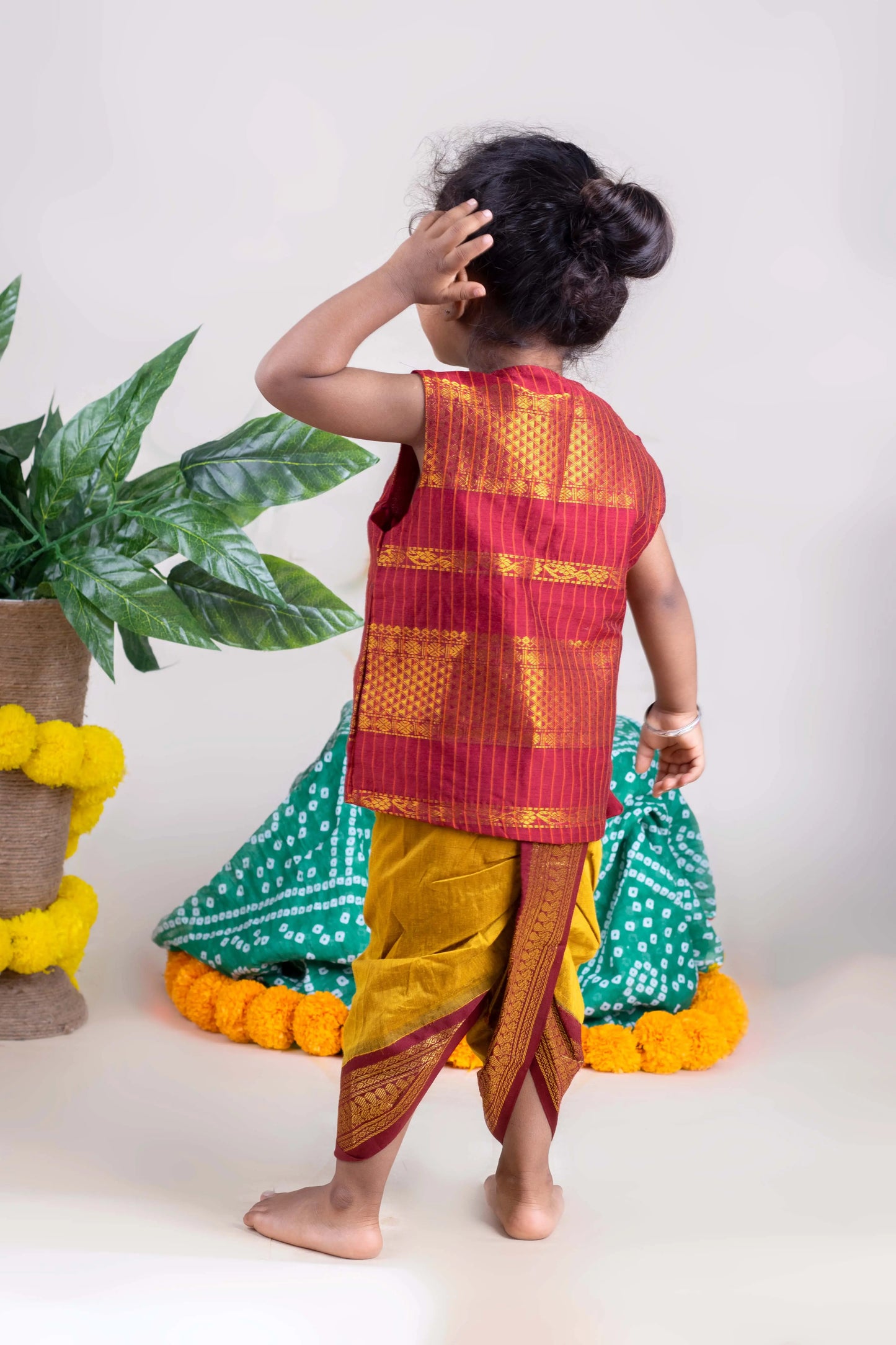 Maroon and mustard yellow - Angrakha kurta dhoti ethnic wear(Sleeveless) for baby boy