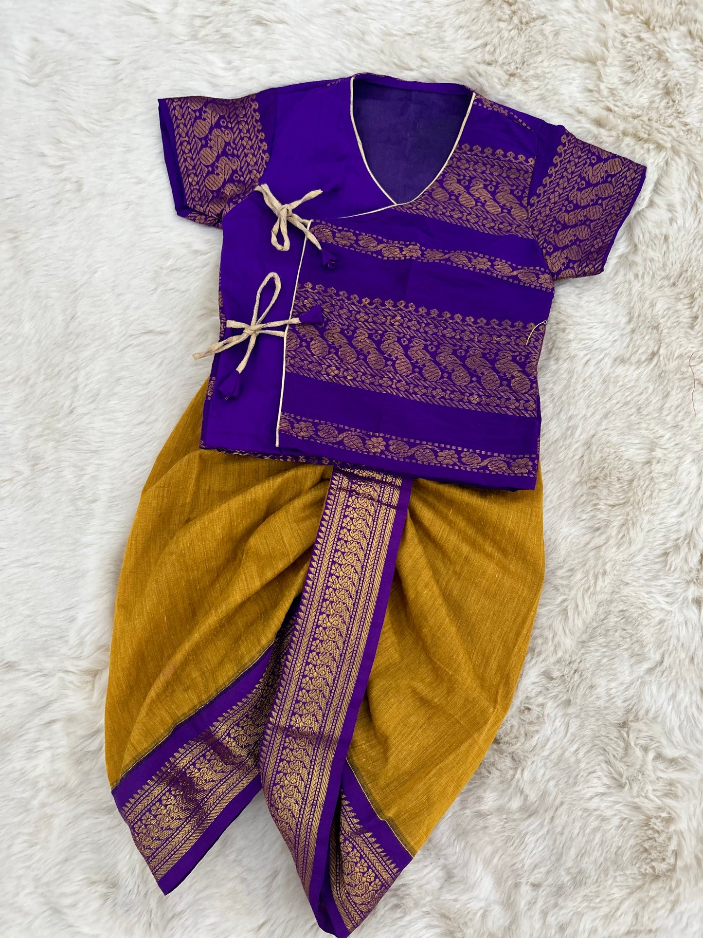 Purple and mustard yellow - Angrakha kurta dhoti ethnic wear for baby boy