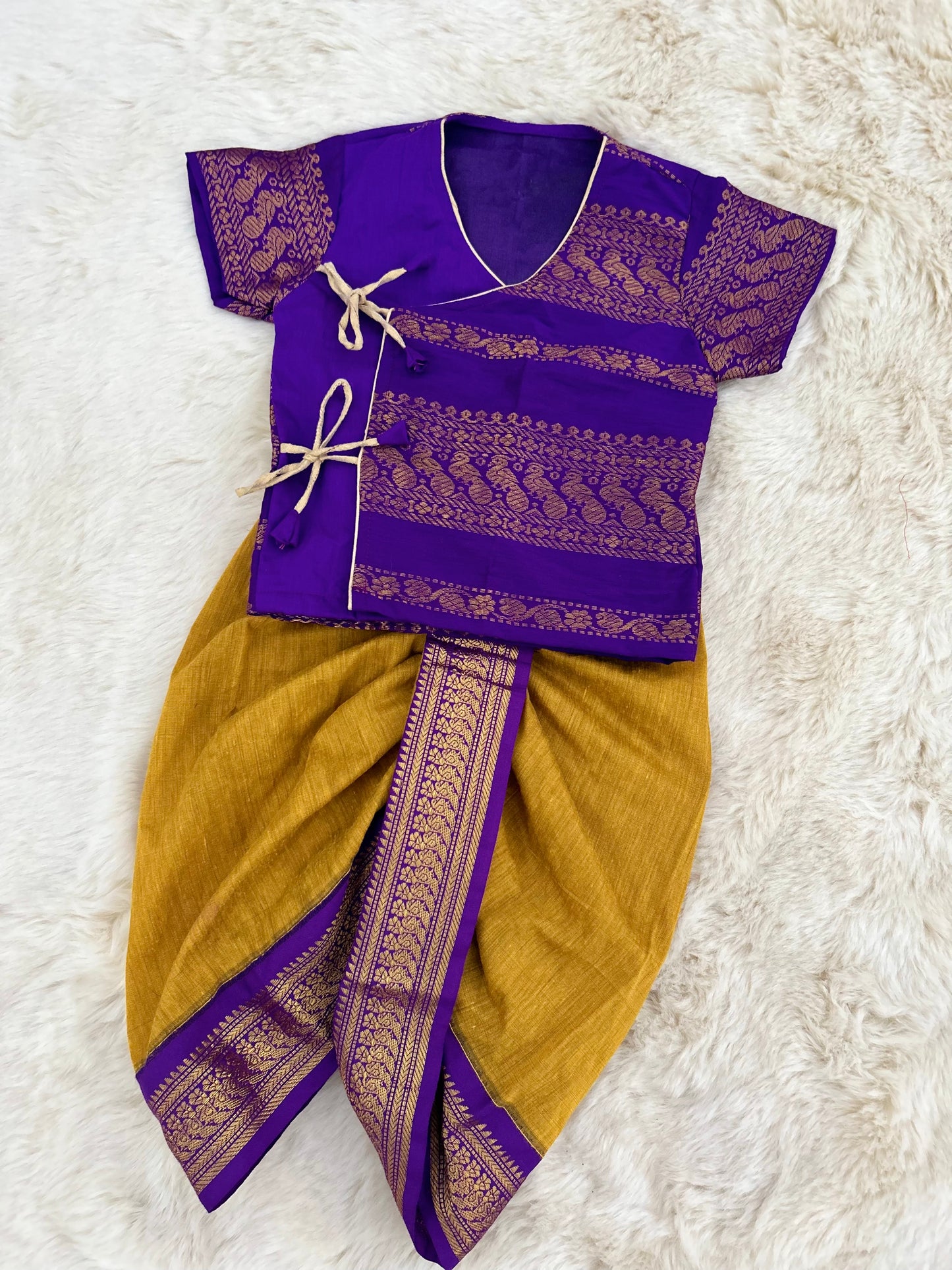 Purple and mustard yellow - Angrakha kurta dhoti ethnic wear for baby boy