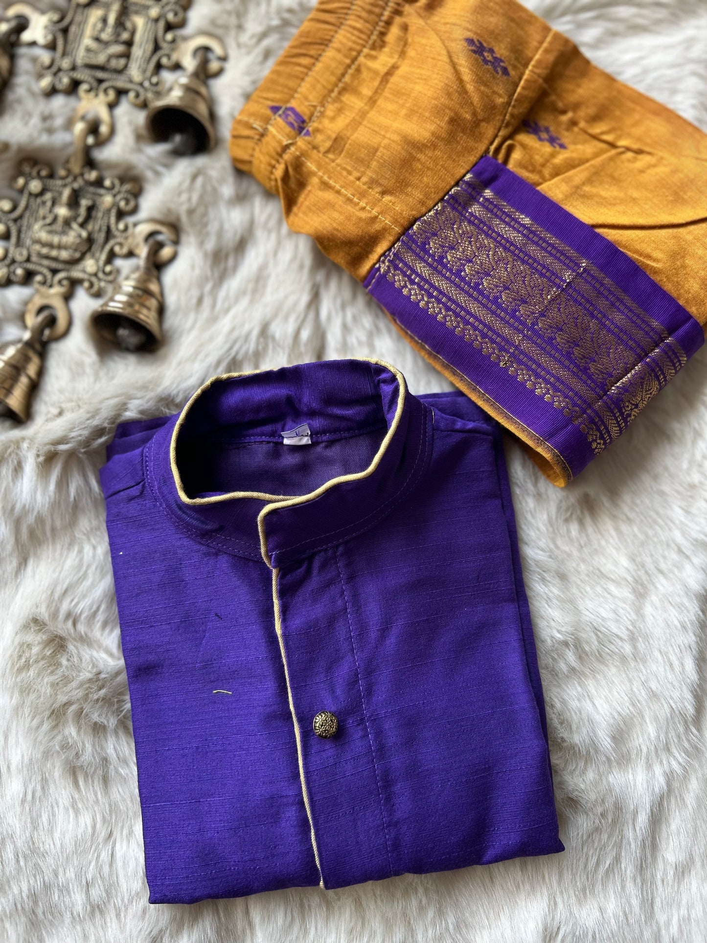 Purple and mustard yellow kurta dhoti baby boy ethnic wear