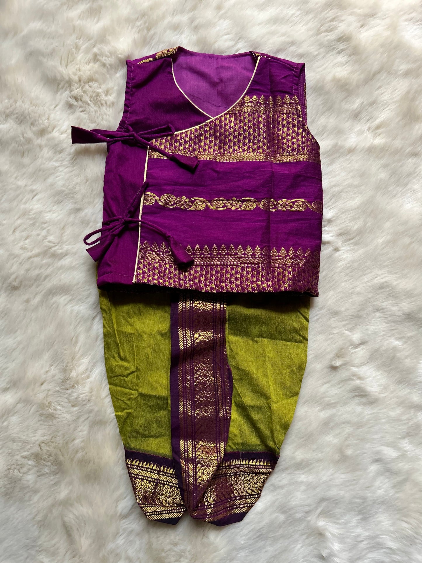 Wine & Green Angrakha Kurta Pajama for Baby Boys – Sleeveless Ethnic Wear