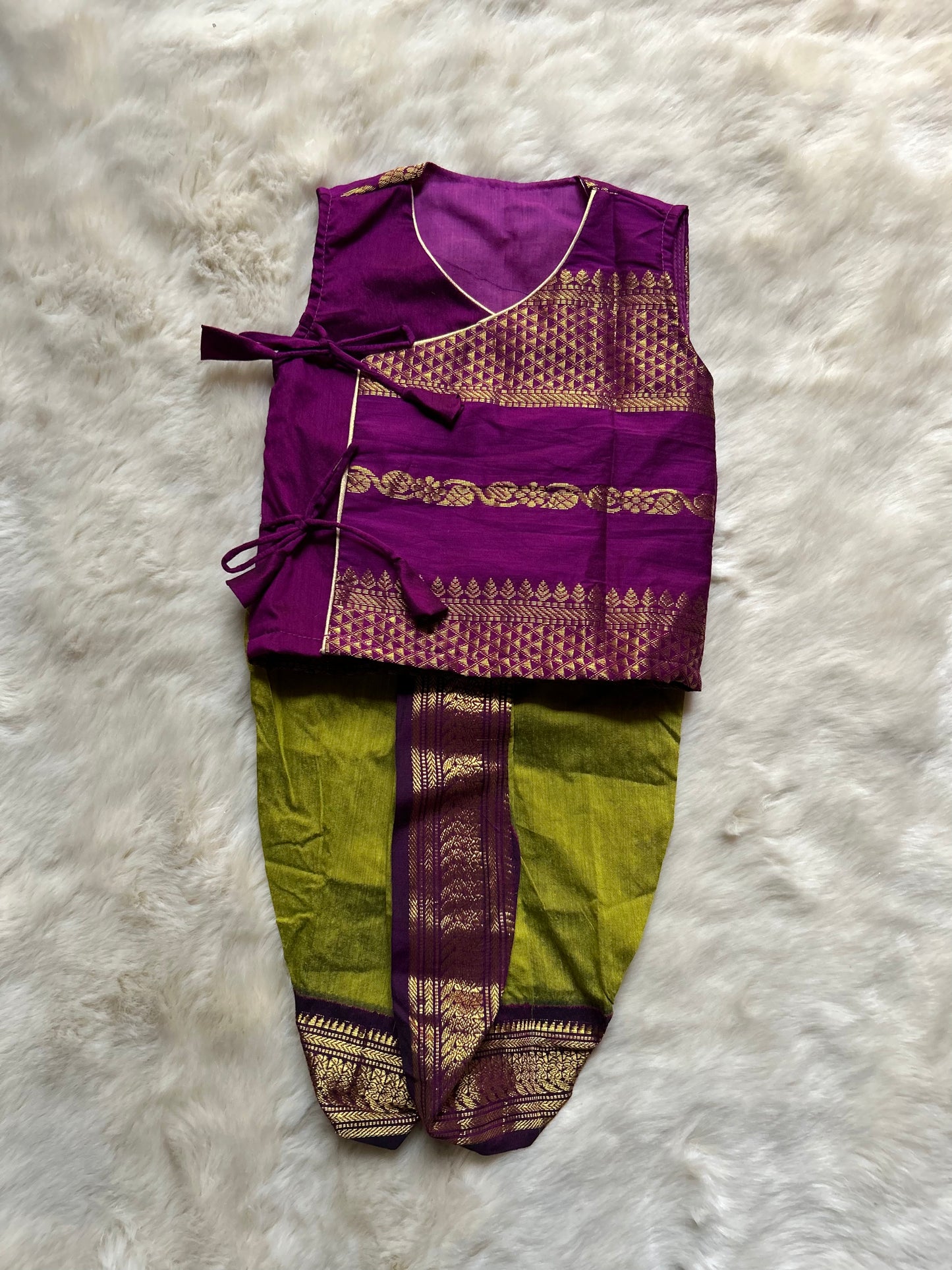 Wine & Green Angrakha Kurta Pajama for Baby Boys – Sleeveless Ethnic Wear