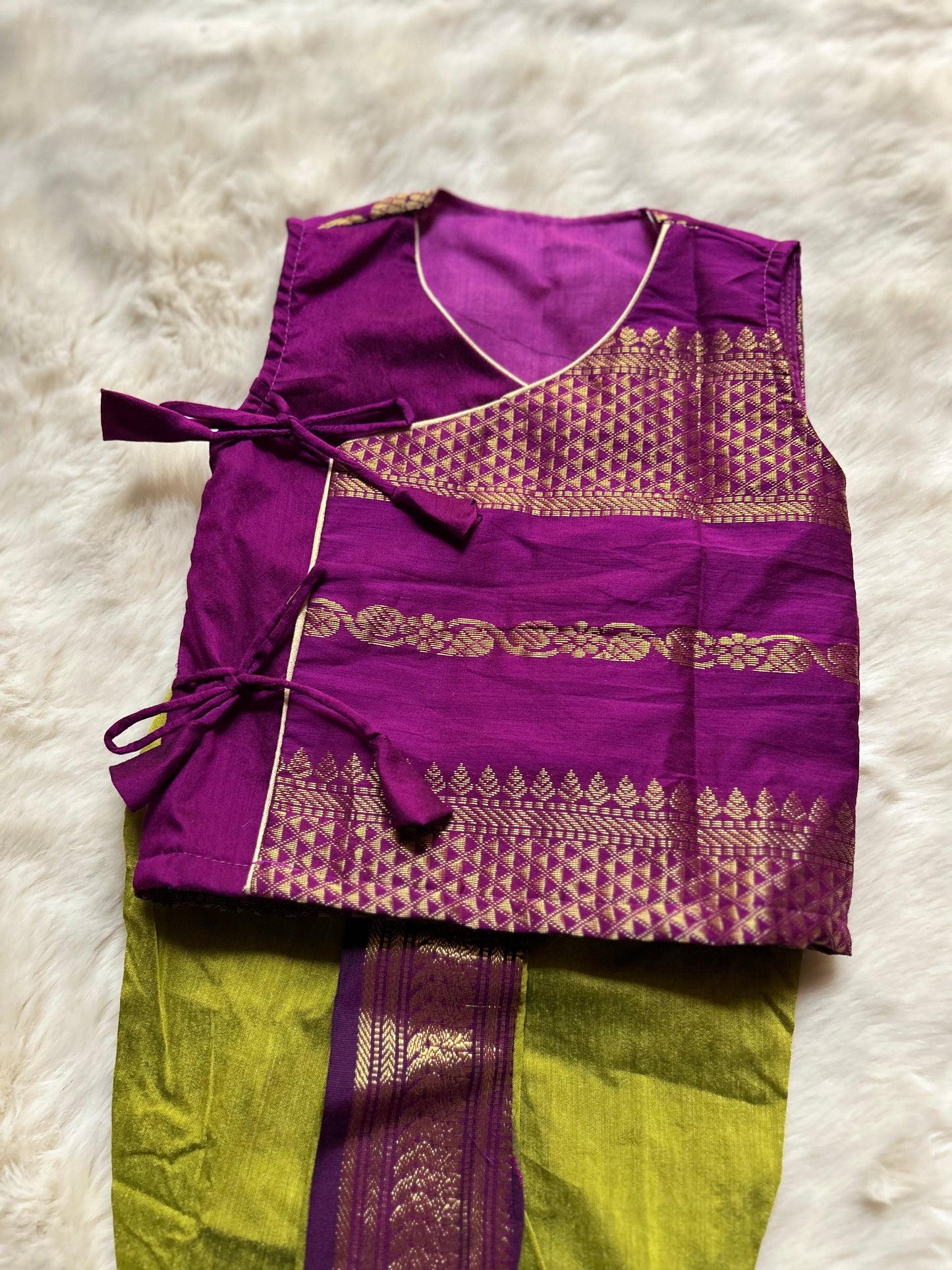 Wine & Green Angrakha Kurta Pajama for Baby Boys – Sleeveless Ethnic Wear