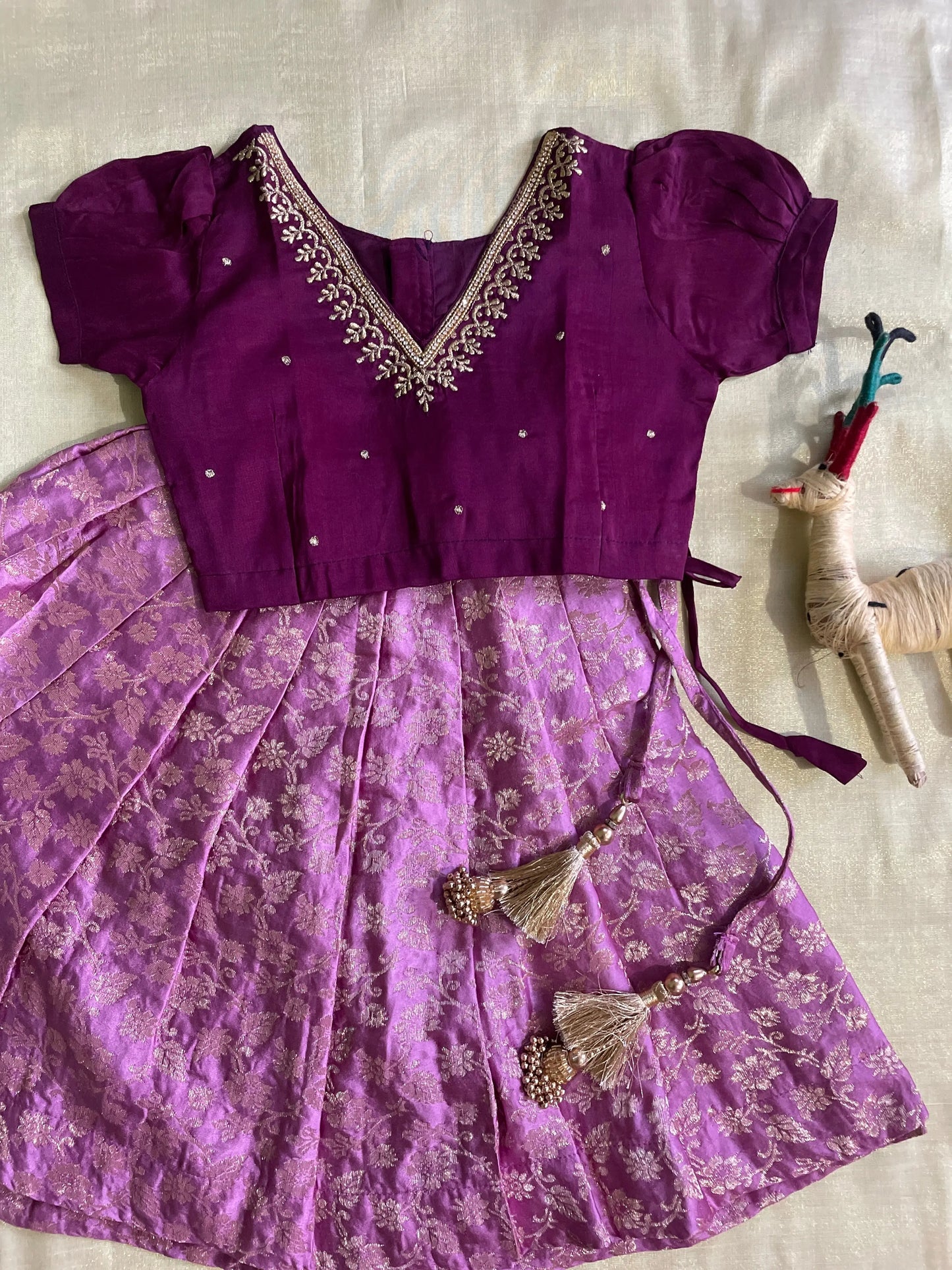 Wine and onion pink langa blouse for baby girl