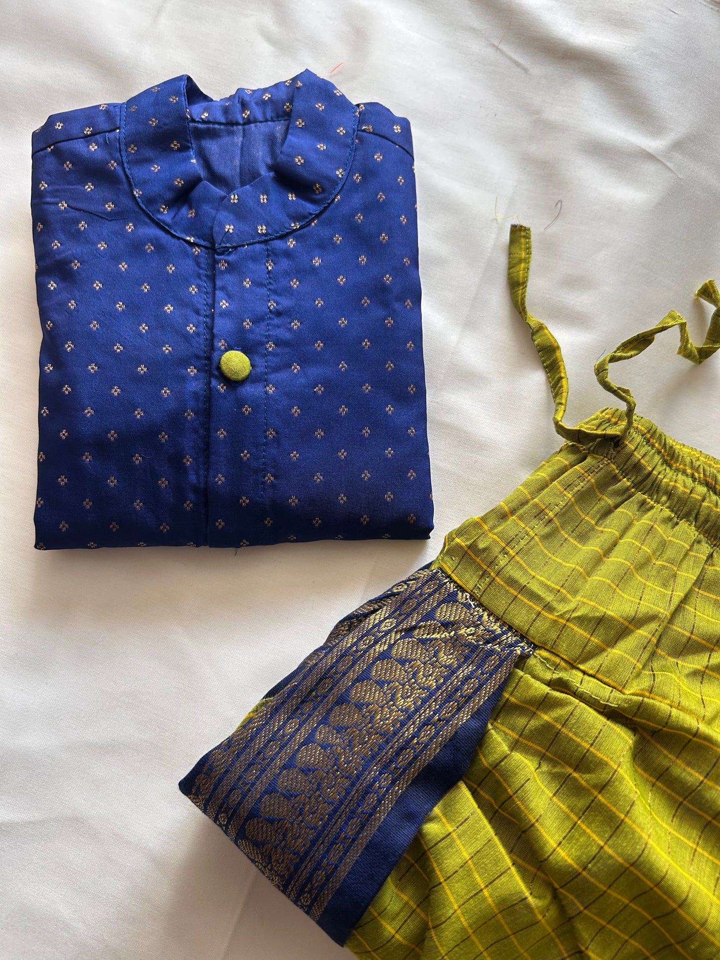 Green & Navy Blue Dhoti Kurta for Baby Boys