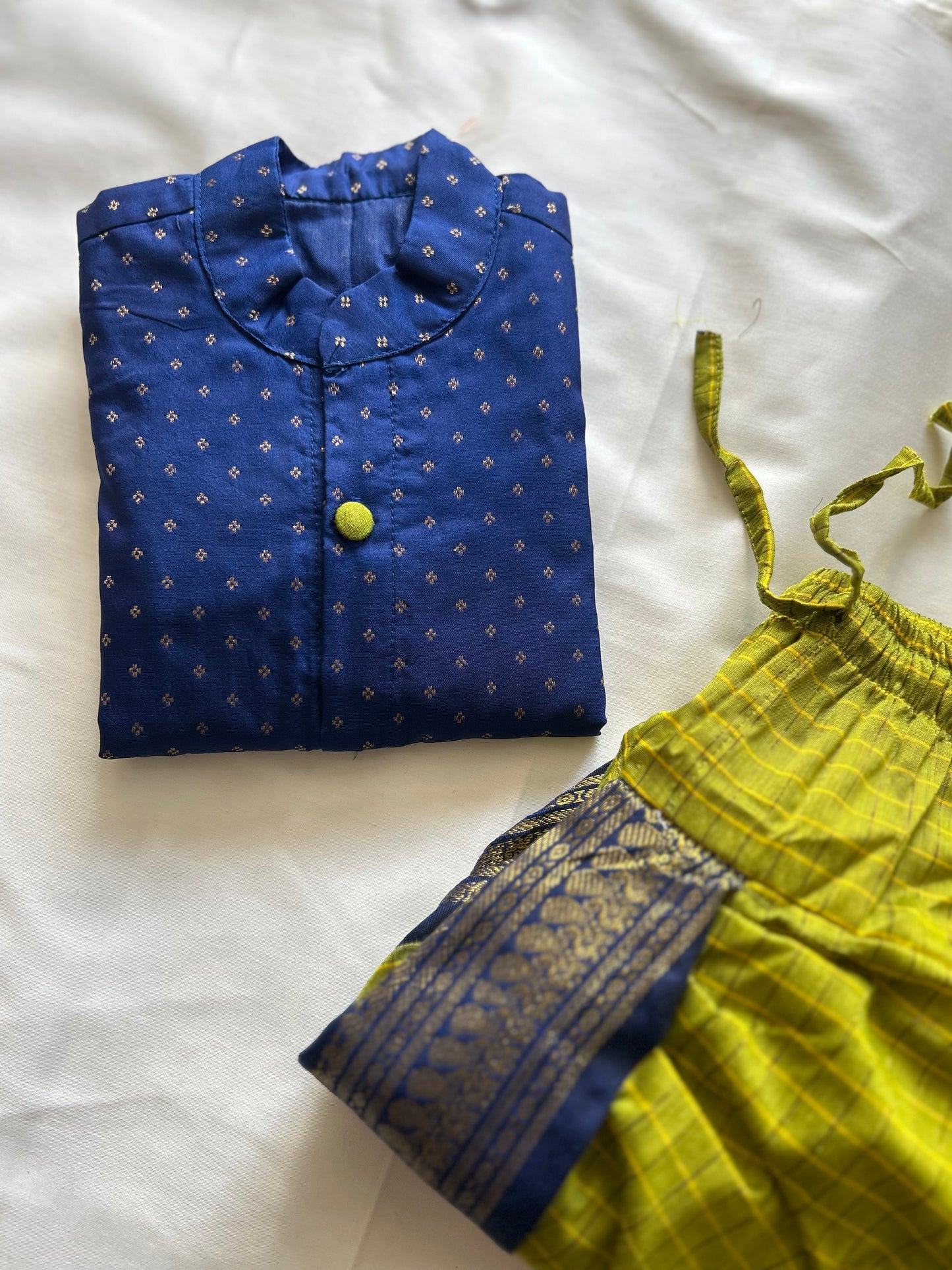 Green & Navy Blue Dhoti Kurta for Baby Boys