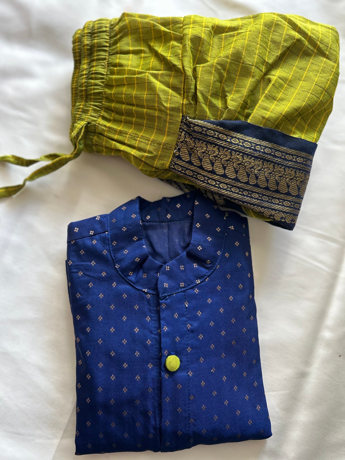 Green & Navy Blue Dhoti Kurta for Baby Boys