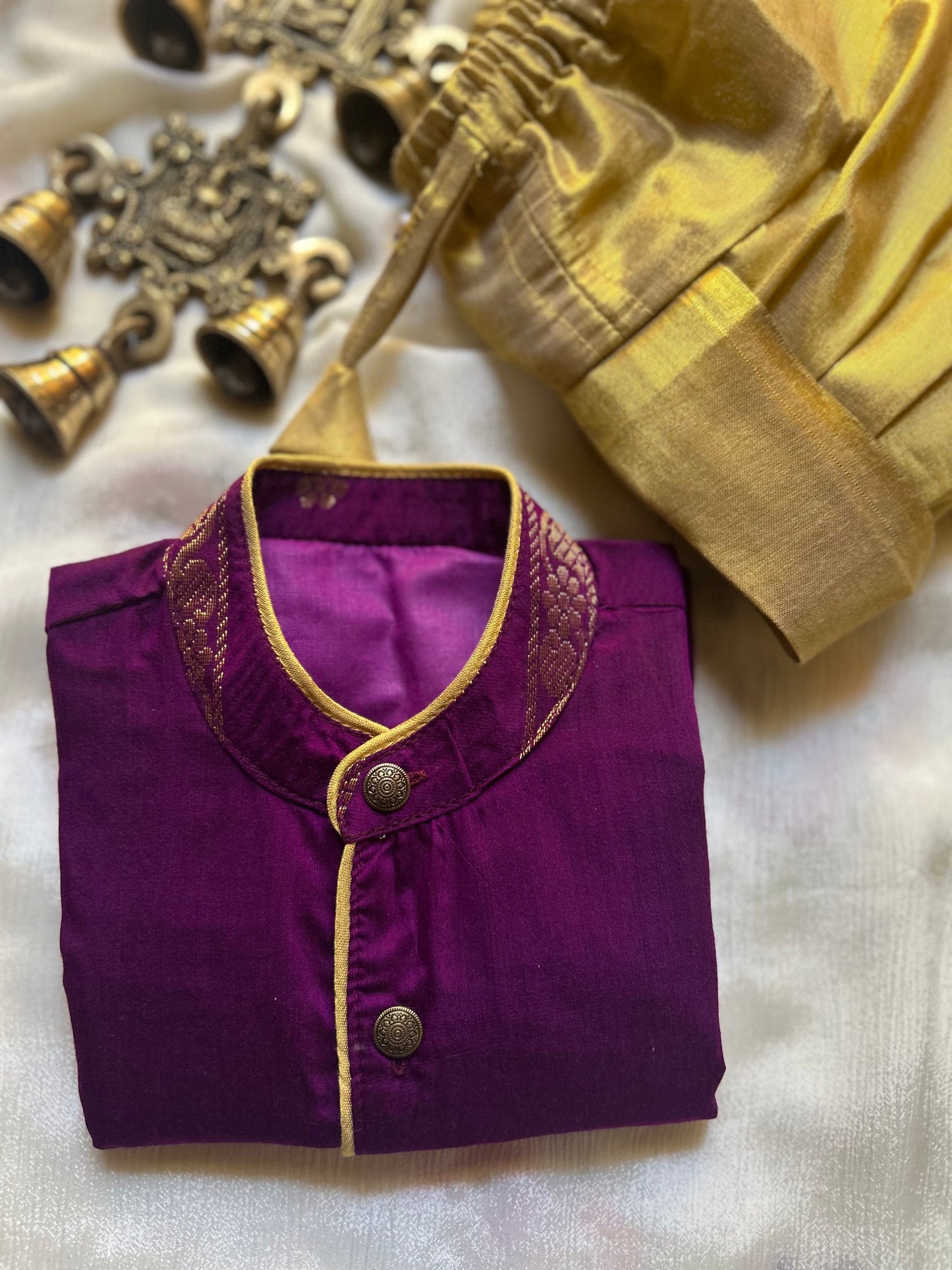 Wine and gold Kurta Dhoti ethnic wear for baby boy