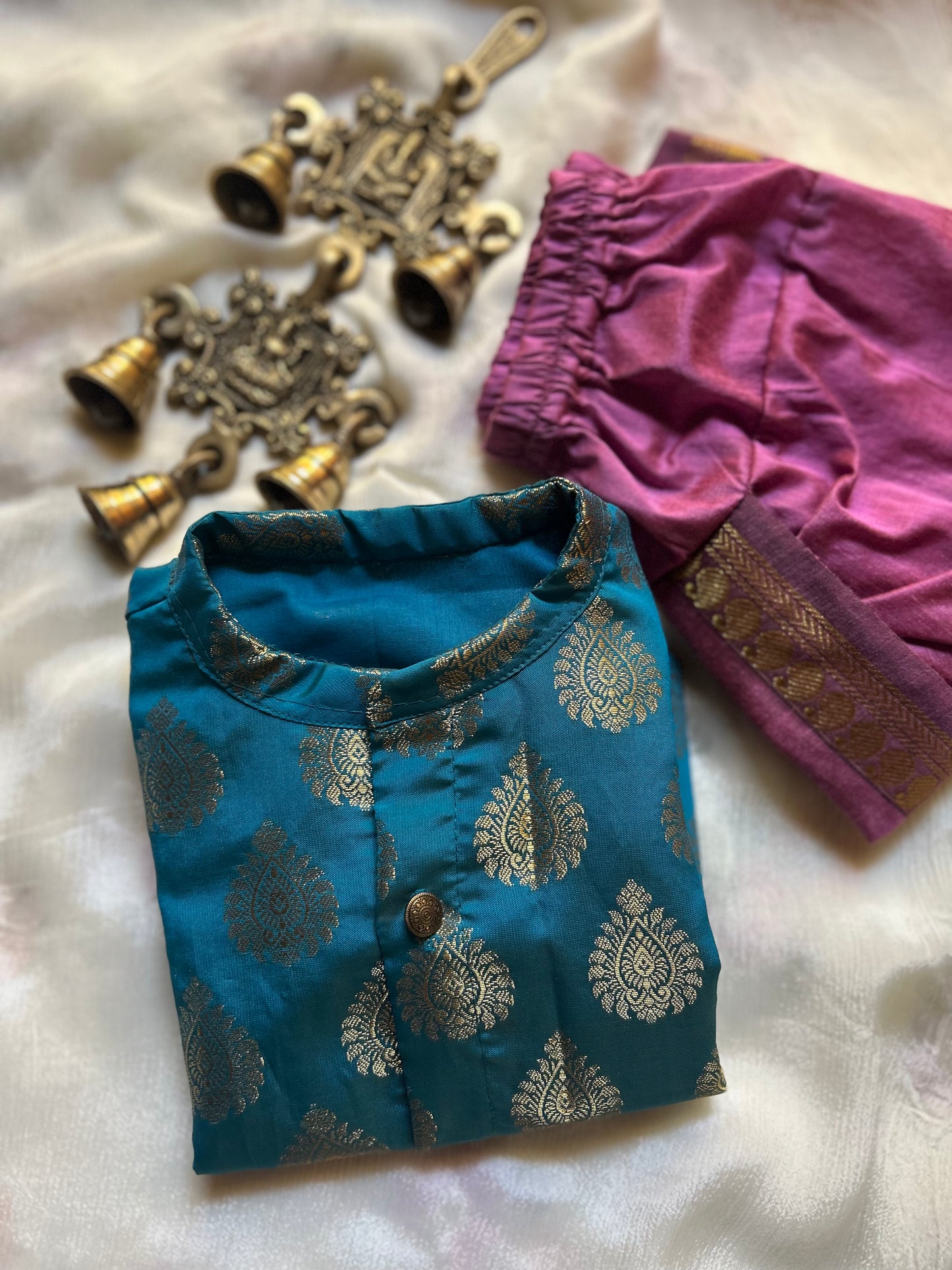 Ananda blue and onion pink Kurta Dhoti ethnic wear for baby boy