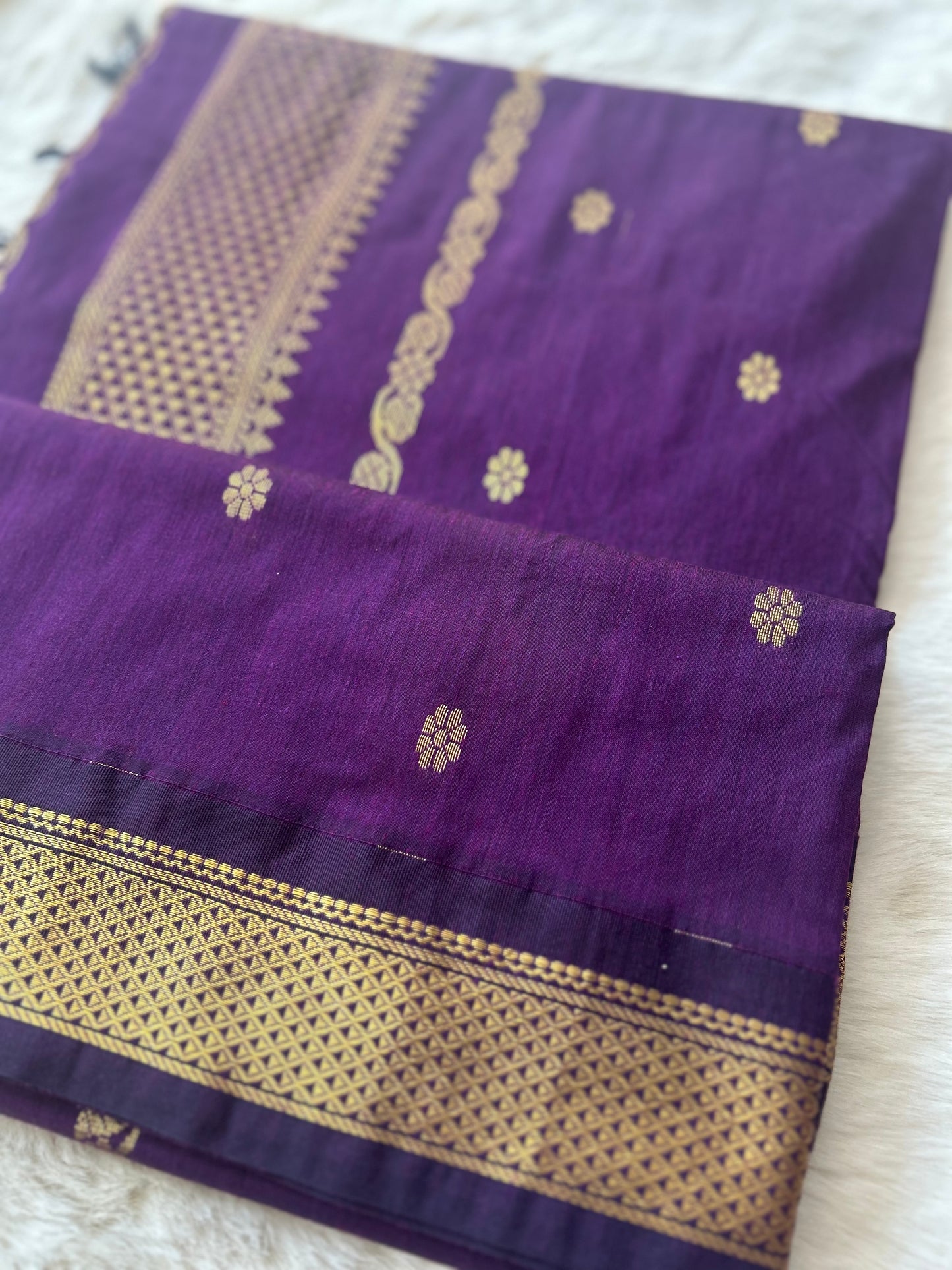 Deep wine matt finish and gold zari - Premium Cotton Silk Saree with Contrast Blouse