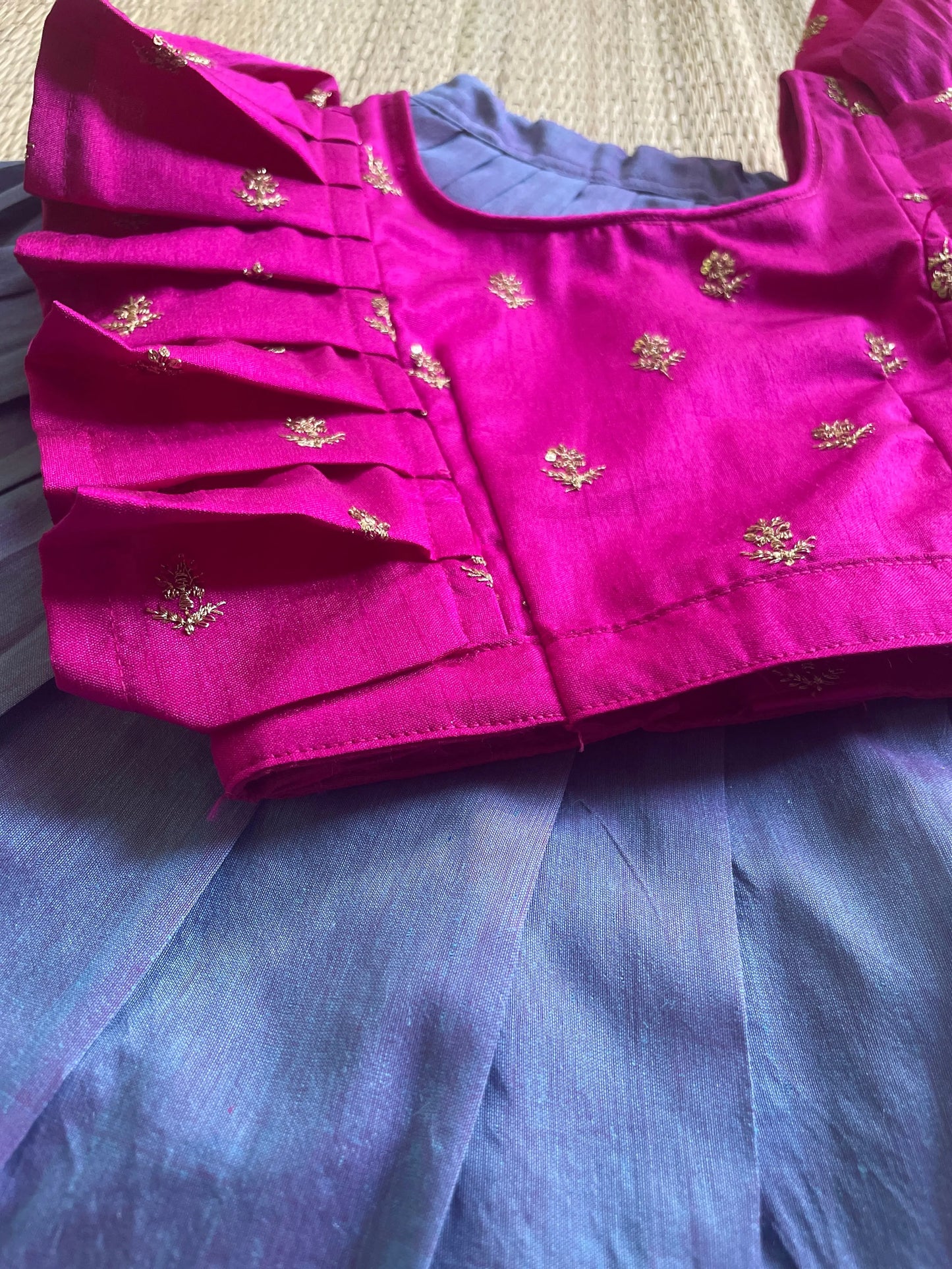 Hot pink ruffle sleeves blouse with unicorn langa - lehenga ethnic traditional wear for baby girl