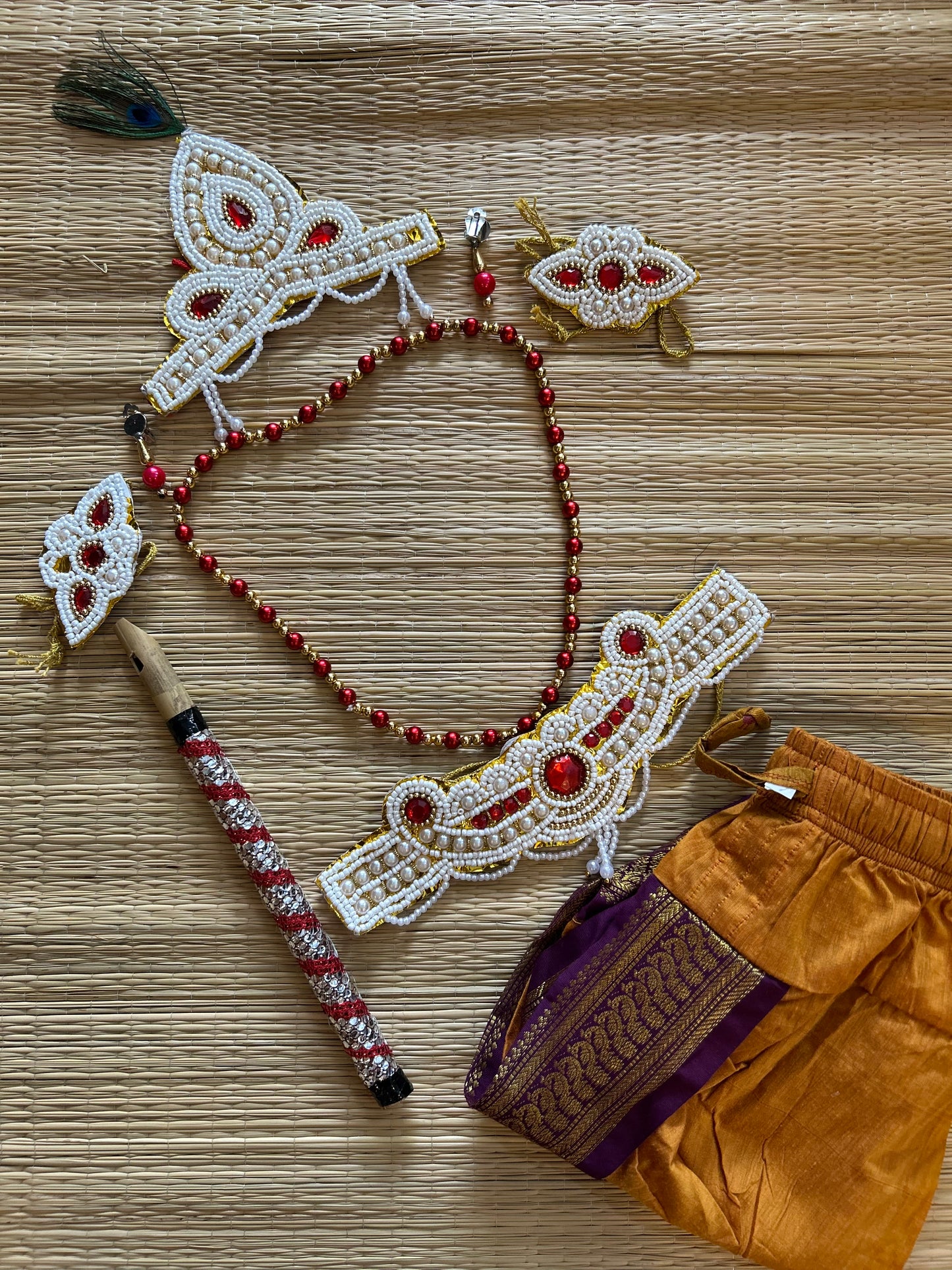 Krishna Dress Set for Baby Boy | Janmashtami dress | Krishna dress for newborn | Mustard with wine dhoti