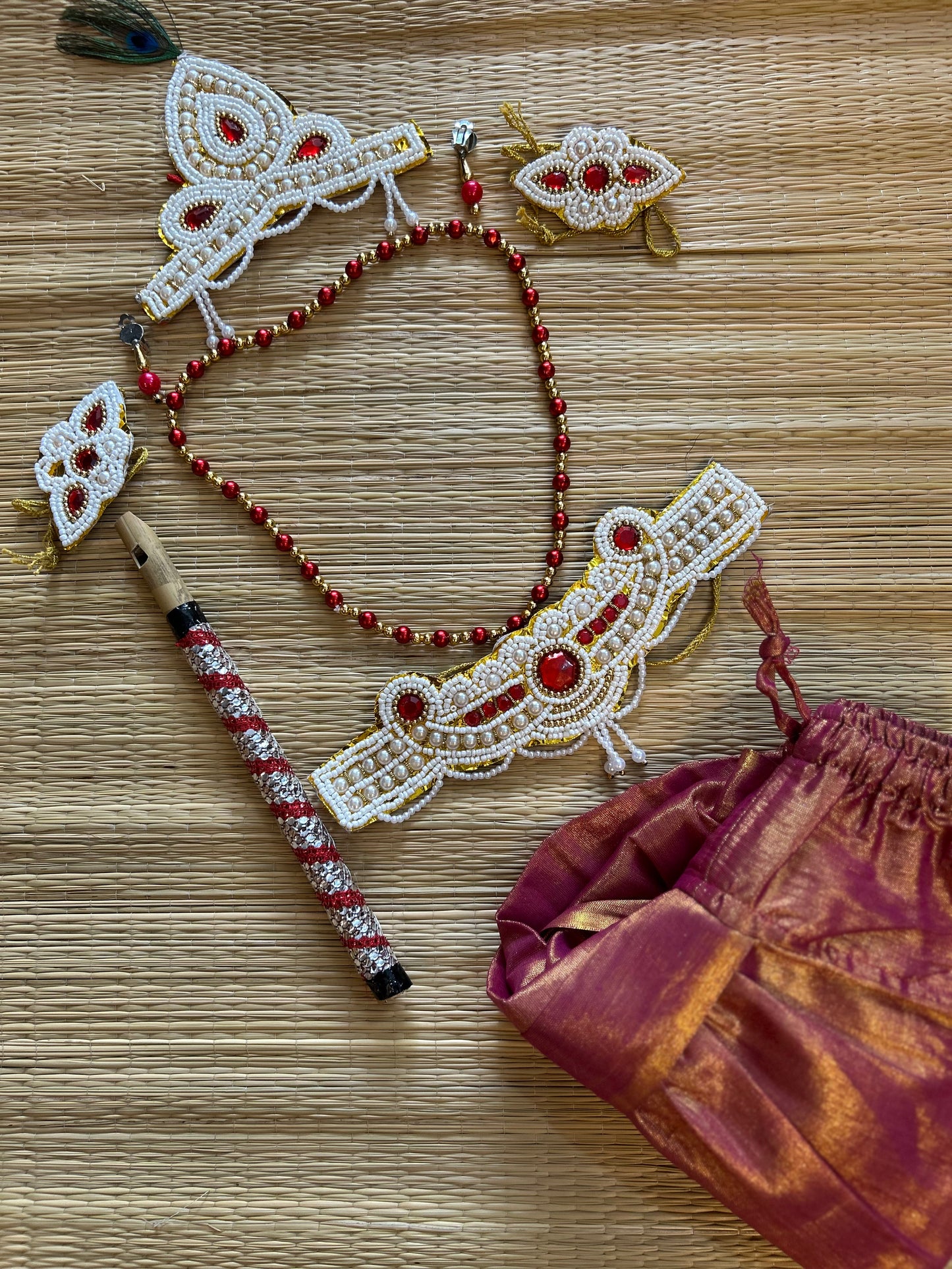 Krishna Dress Set for Baby Boy | Janmashtami dress | Krishna dress for newborn | Pink tissue dhoti