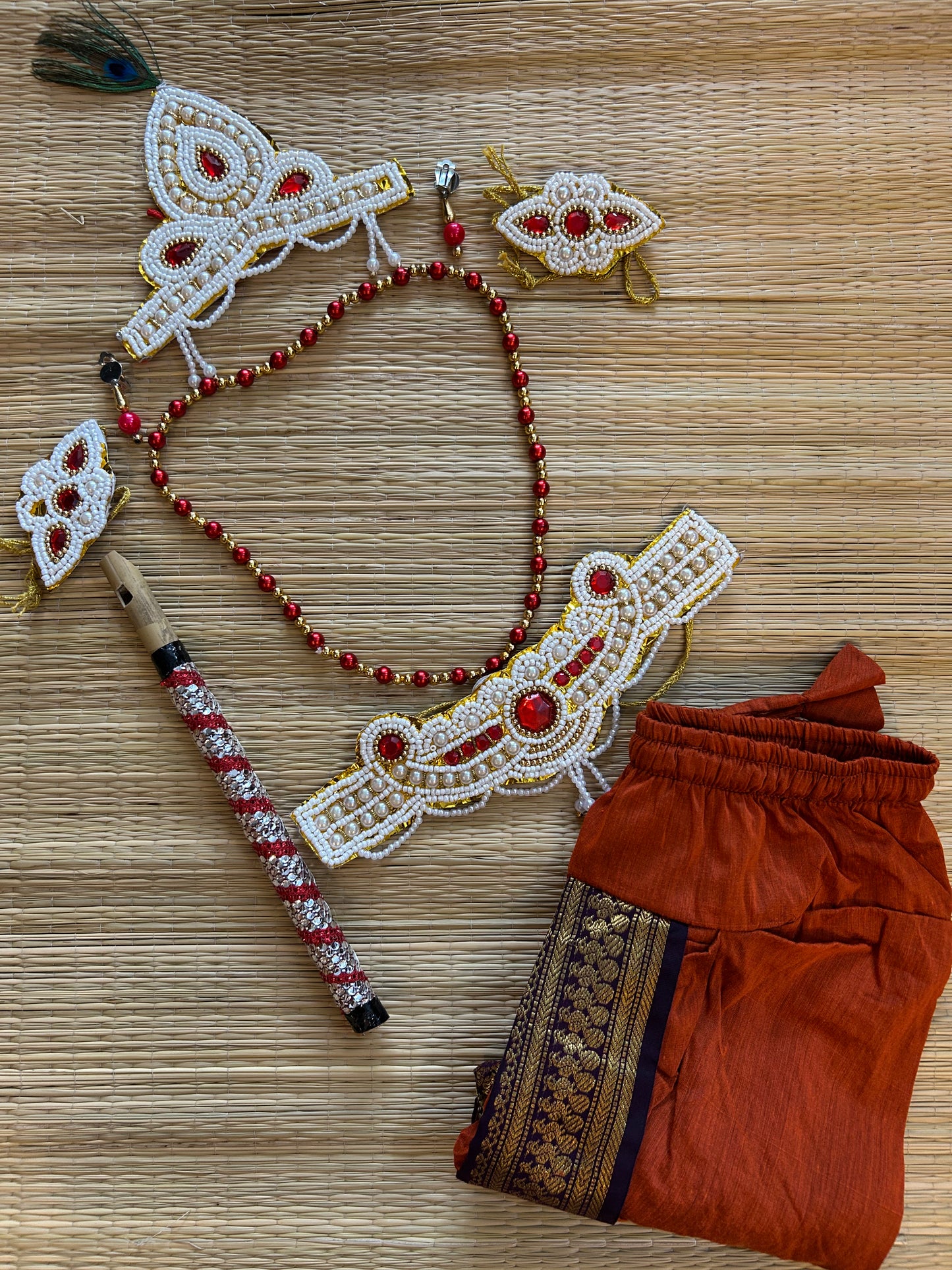 Krishna Dress Set for Baby Boy | Janmashtami dress | Krishna dress for newborn | Rusty orange with wine