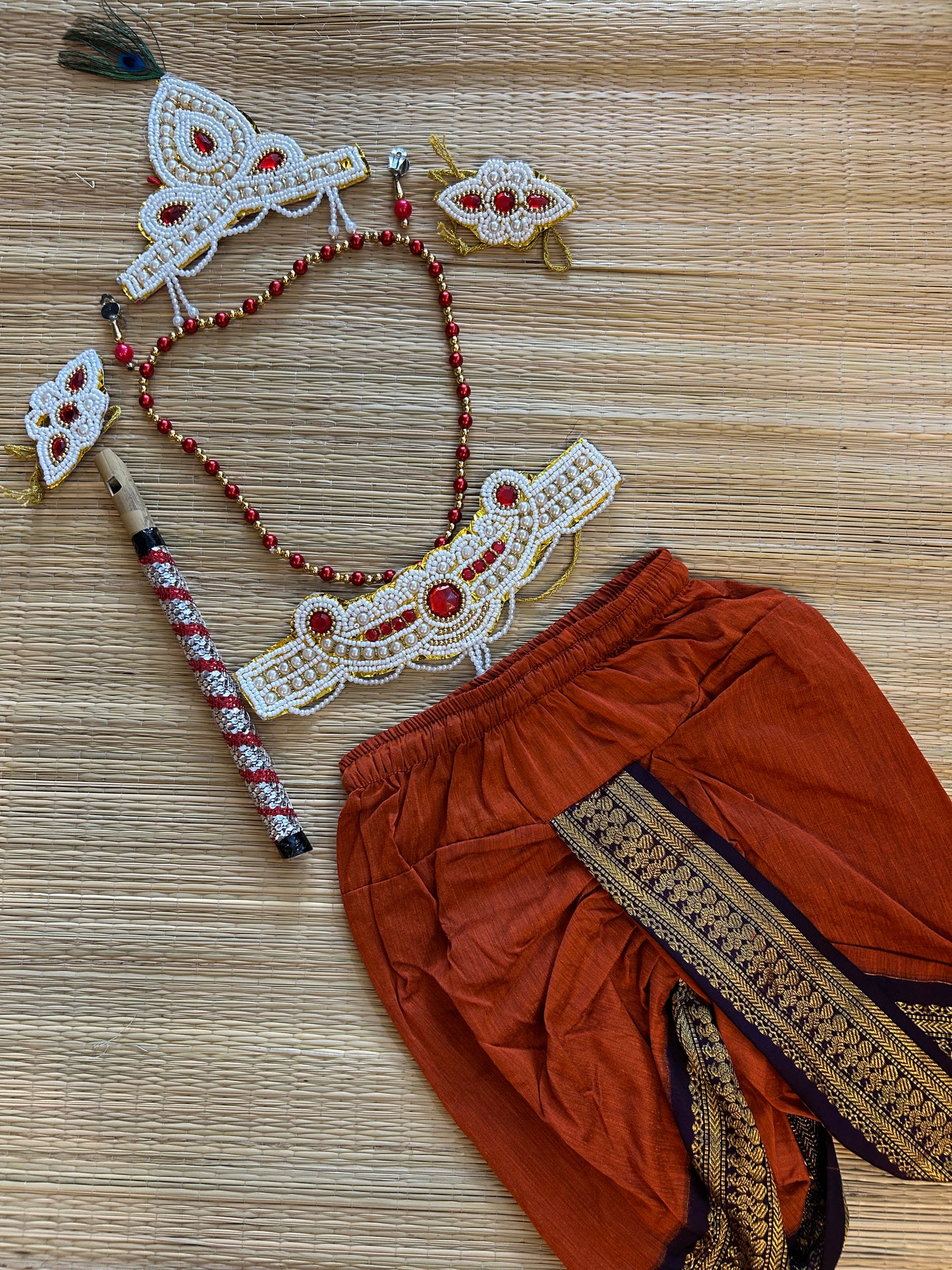 Krishna Dress Set for Baby Boy | Janmashtami dress | Krishna dress for newborn | Rusty orange with wine