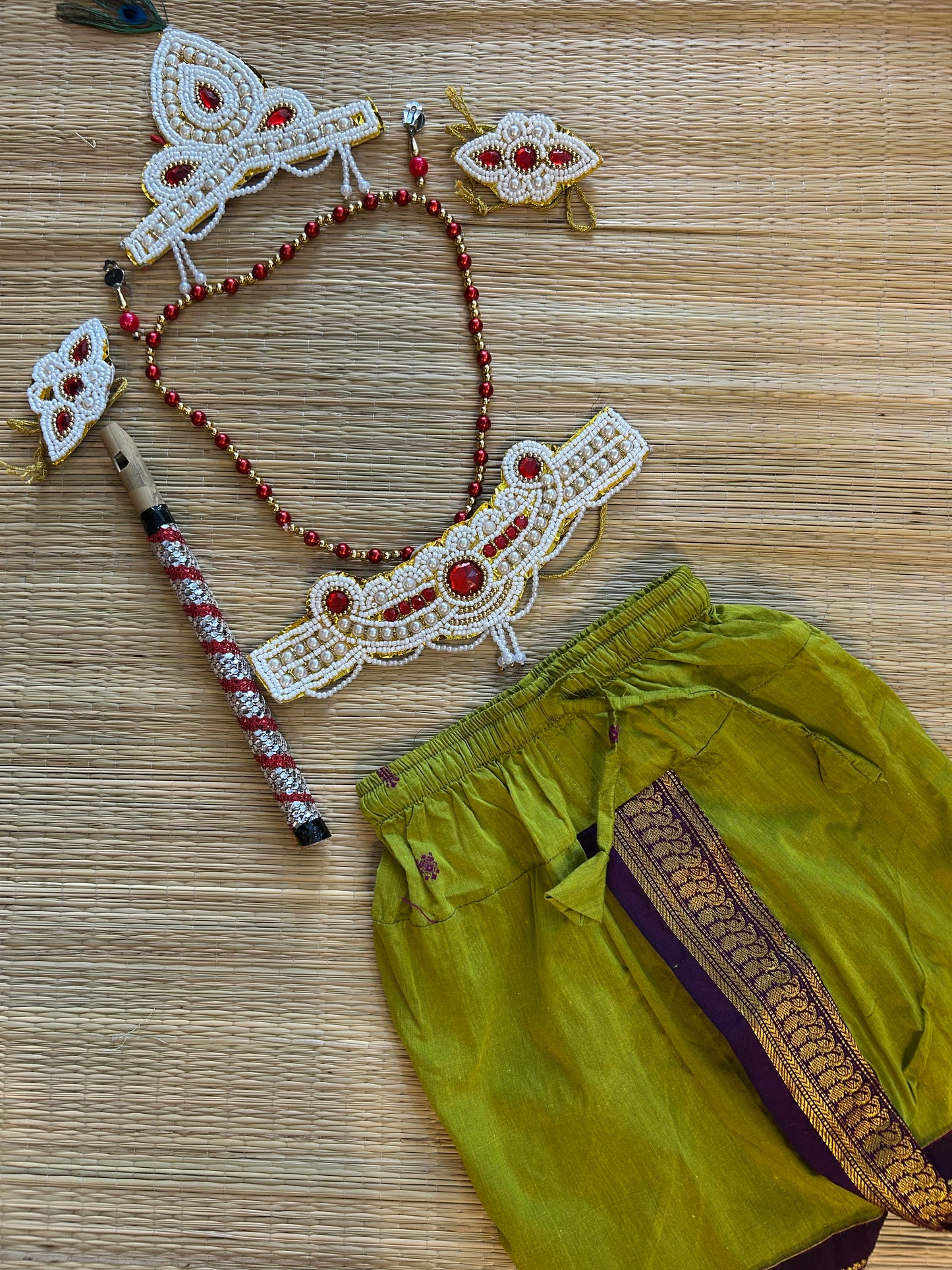 Krishna Dress Set for Baby Boy | Janmashtami dress | Krishna dress for newborn | Green with wine