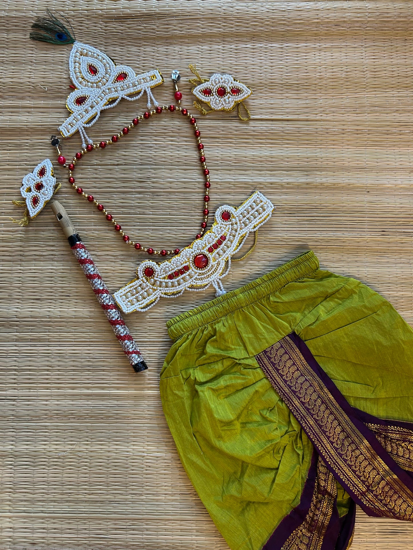 Krishna Dress Set for Baby Boy | Janmashtami dress | Krishna dress for newborn | Green with wine