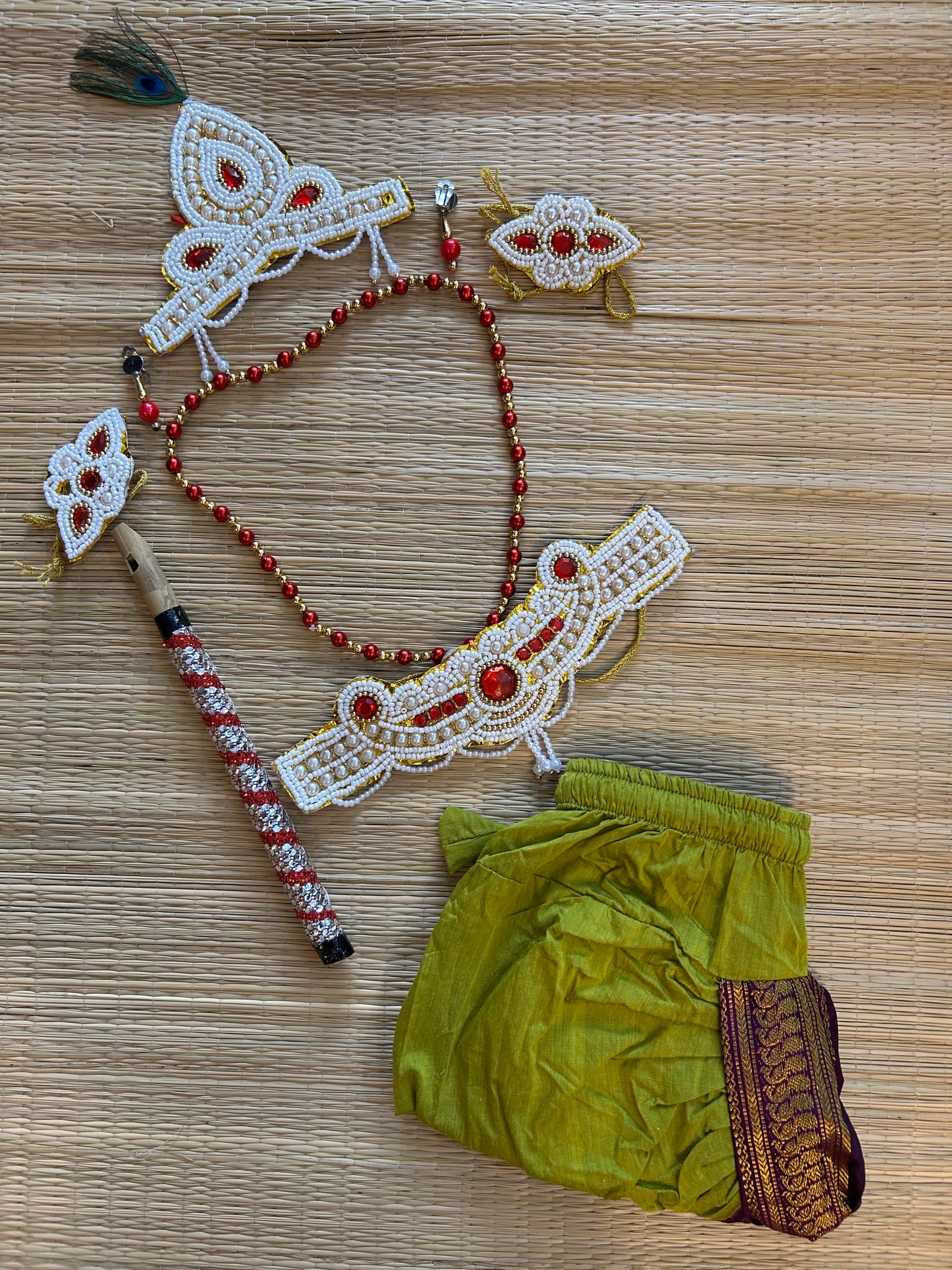 Krishna Dress Set for Baby Boy | Janmashtami dress | Krishna dress for newborn | Green with wine