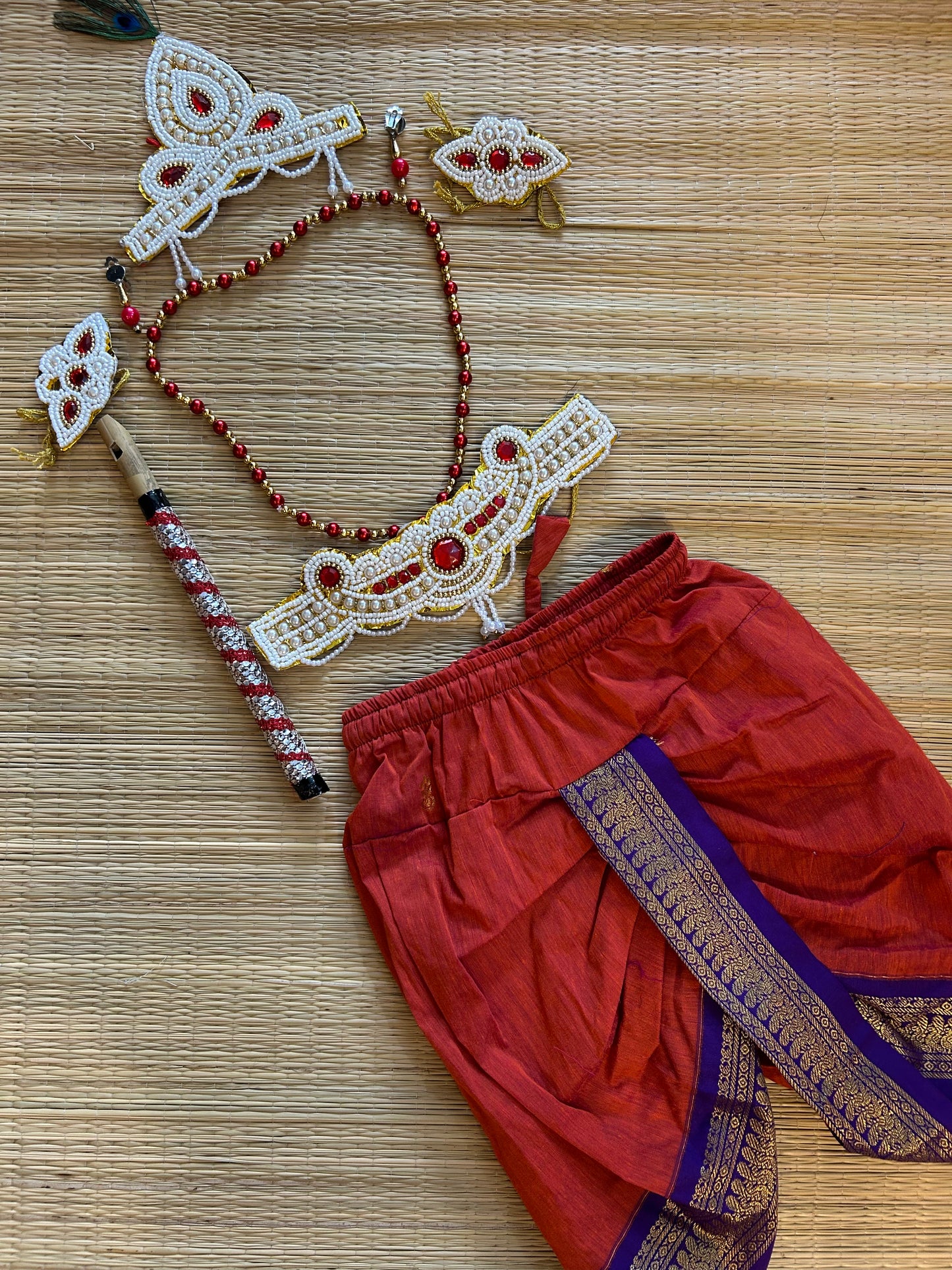 Krishna Dress Set for Baby Boy | Janmashtami dress | Krishna dress for newborn | Orange with purple