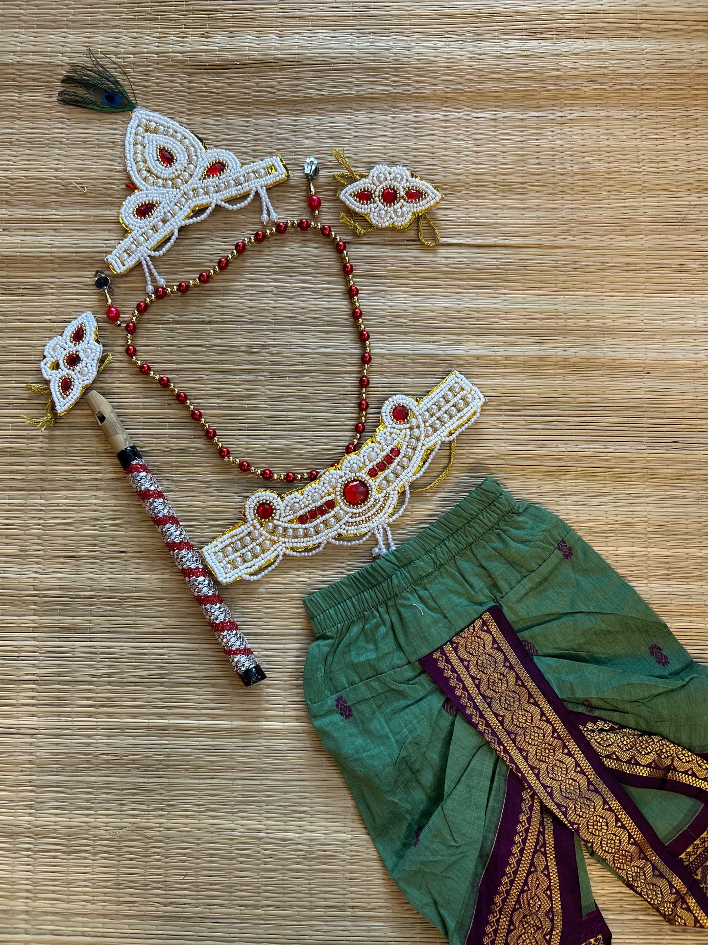 Krishna Dress Set for Baby Boy | Janmashtami dress | Krishna dress for newborn | Green with wine dhoti