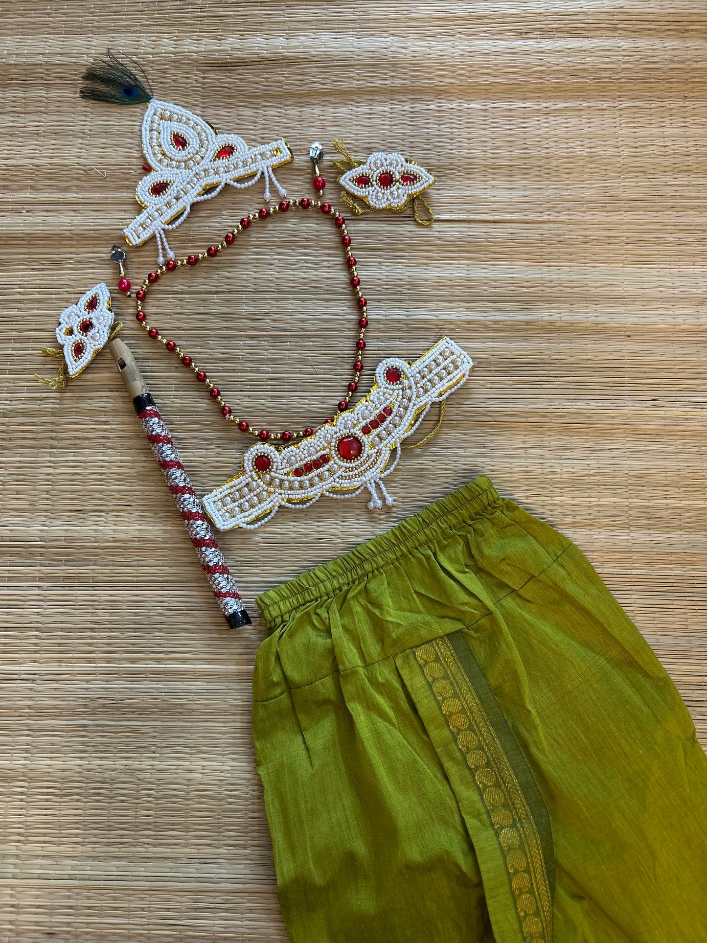 Krishna Dress Set for Baby Boy | Janmashtami dress | Krishna dress for newborn | Parrot green dhoti