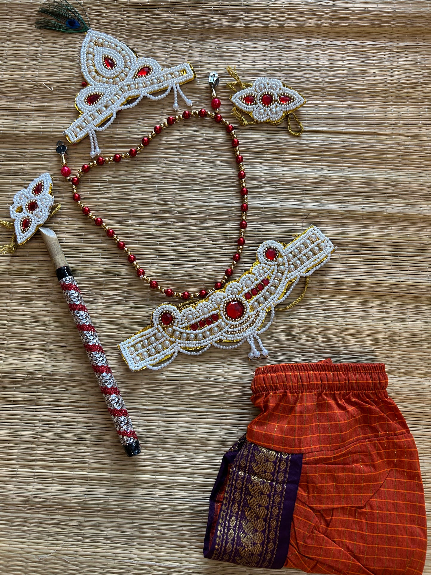 Krishna Dress Set for Baby Boy | Janmashtami dress | Krishna dress for newborn | Rustic orange with wine dhoti