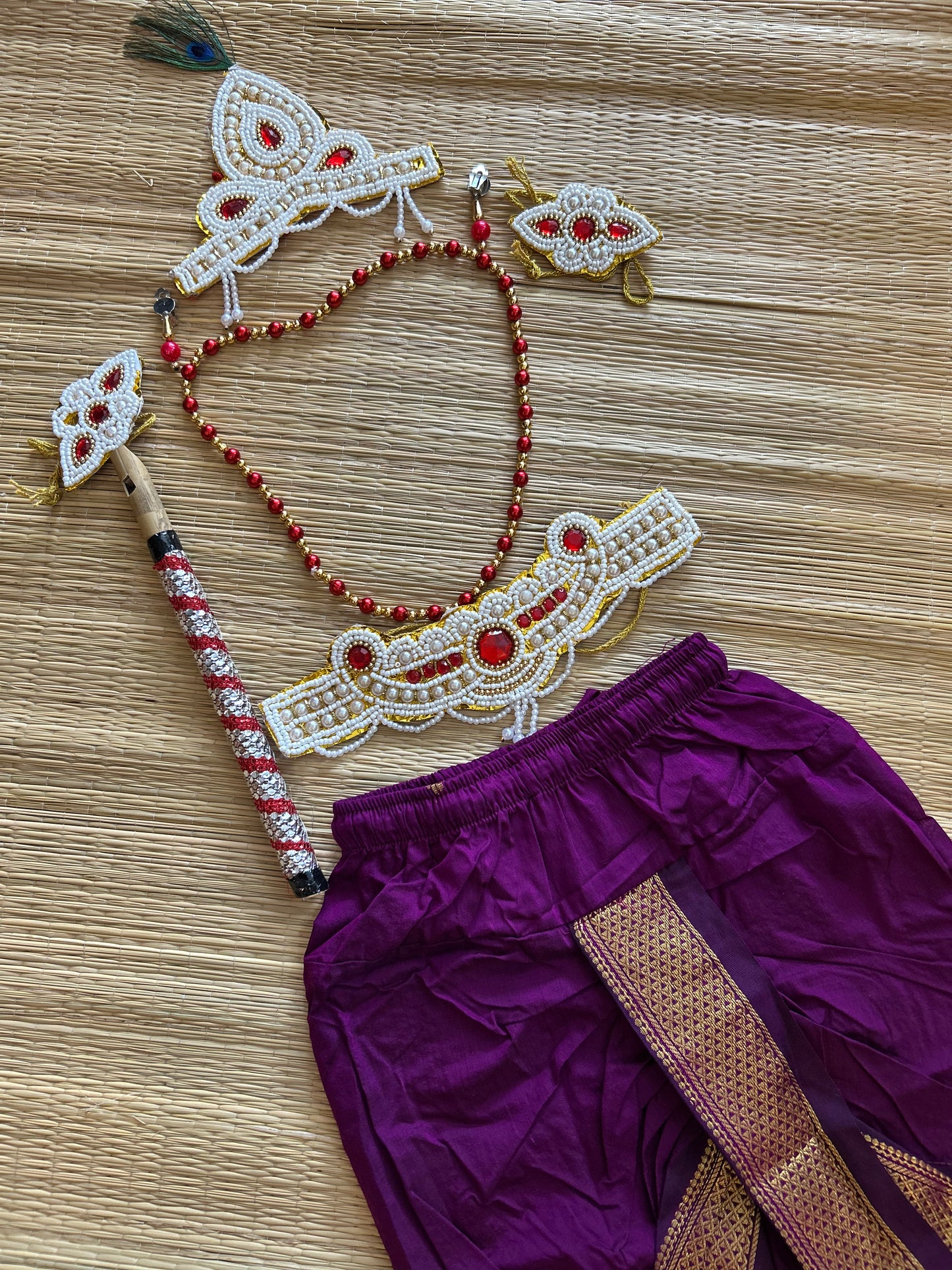 Krishna Dress Set for Baby Boy | Janmashtami dress | Krishna dress for newborn | Wine dhoti