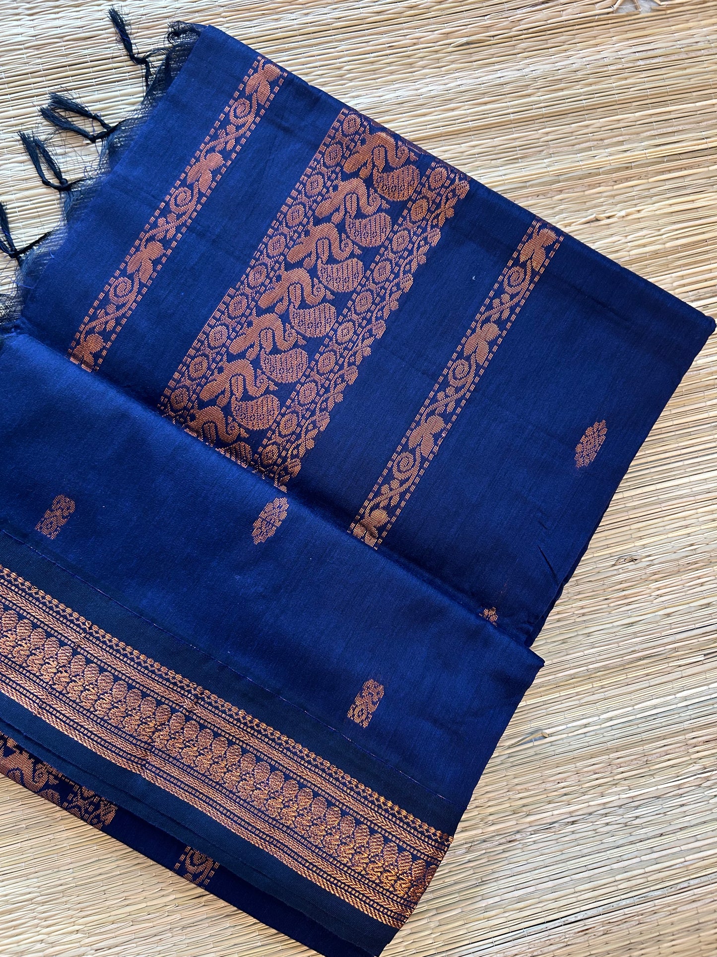Royal Blue with copper zari Cotton silk saree