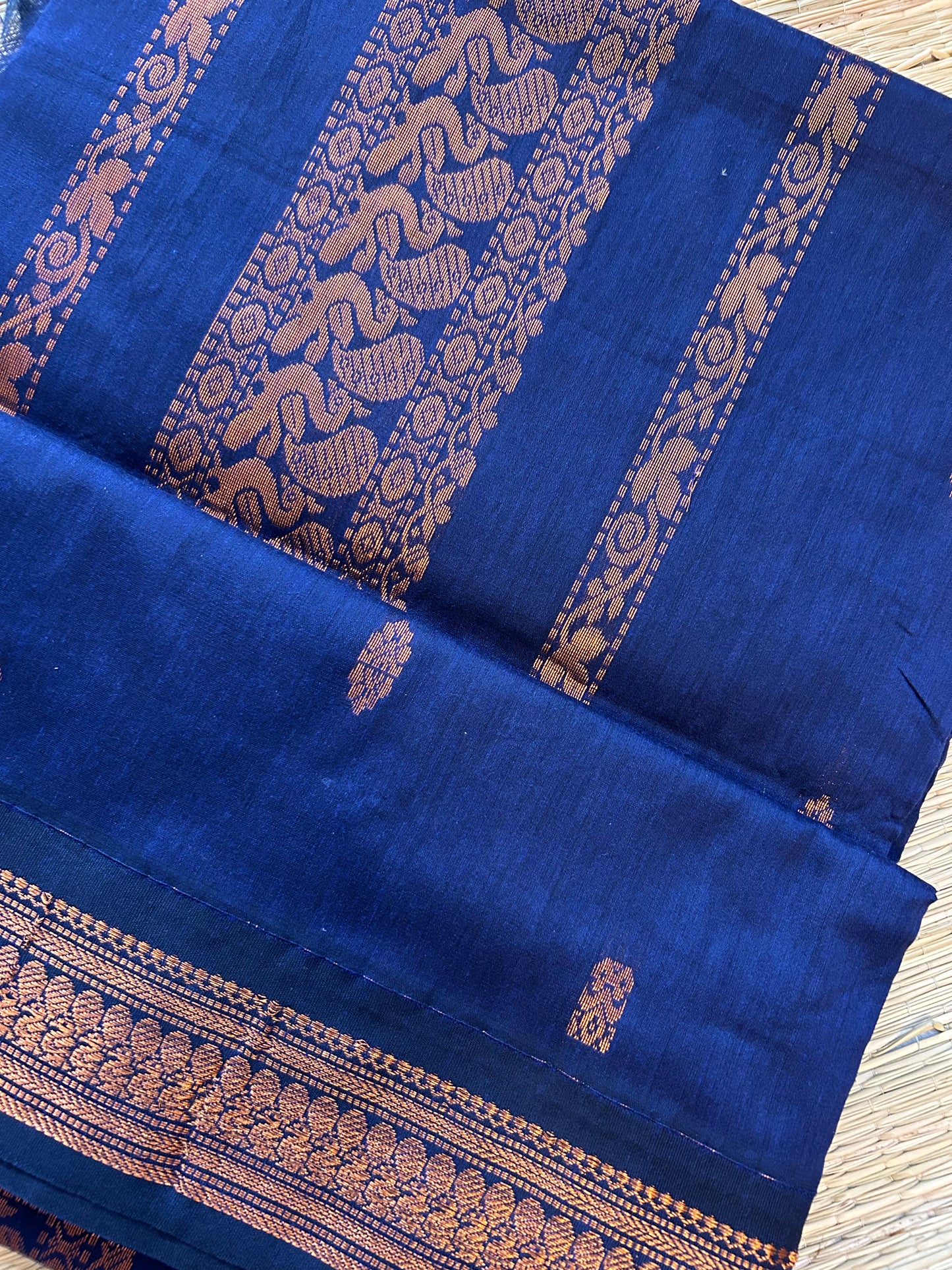 Royal Blue with copper zari Cotton silk saree