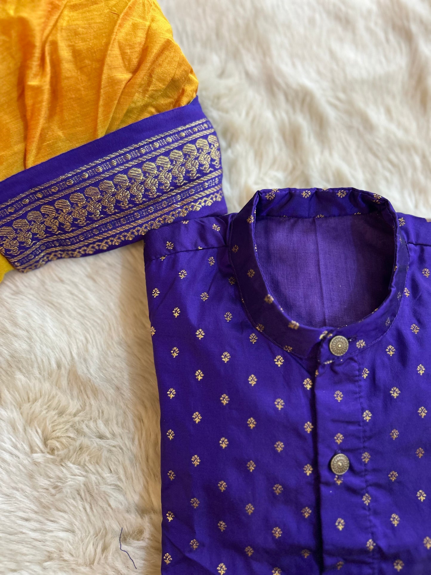 Violet semi silk kurta baby boy ethnic Kurta with green dhoti set
