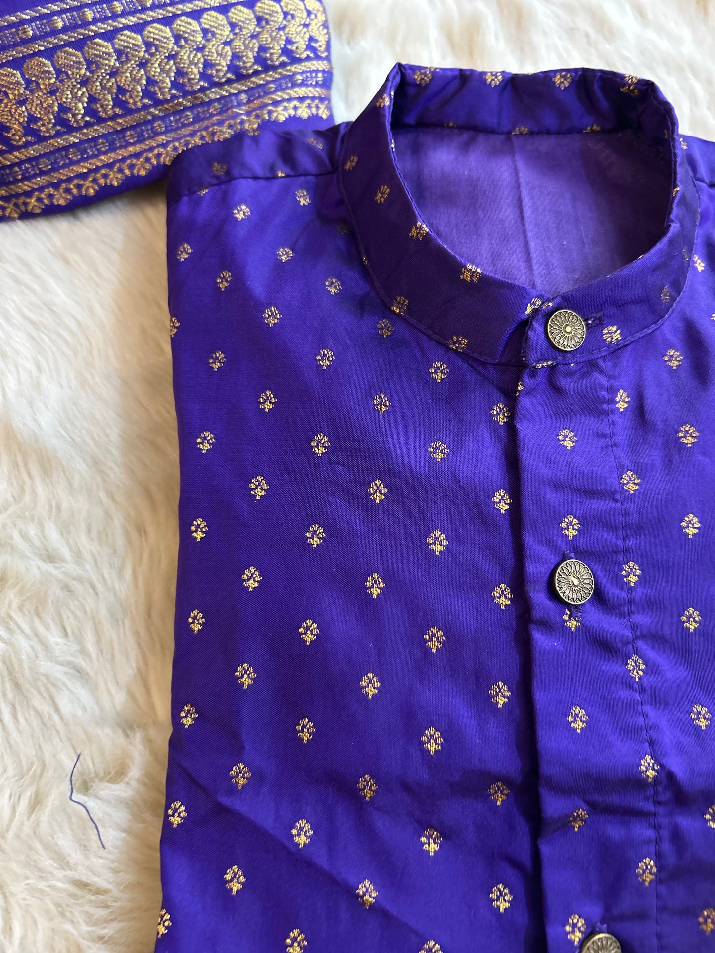 Violet semi silk kurta baby boy ethnic Kurta with green dhoti set