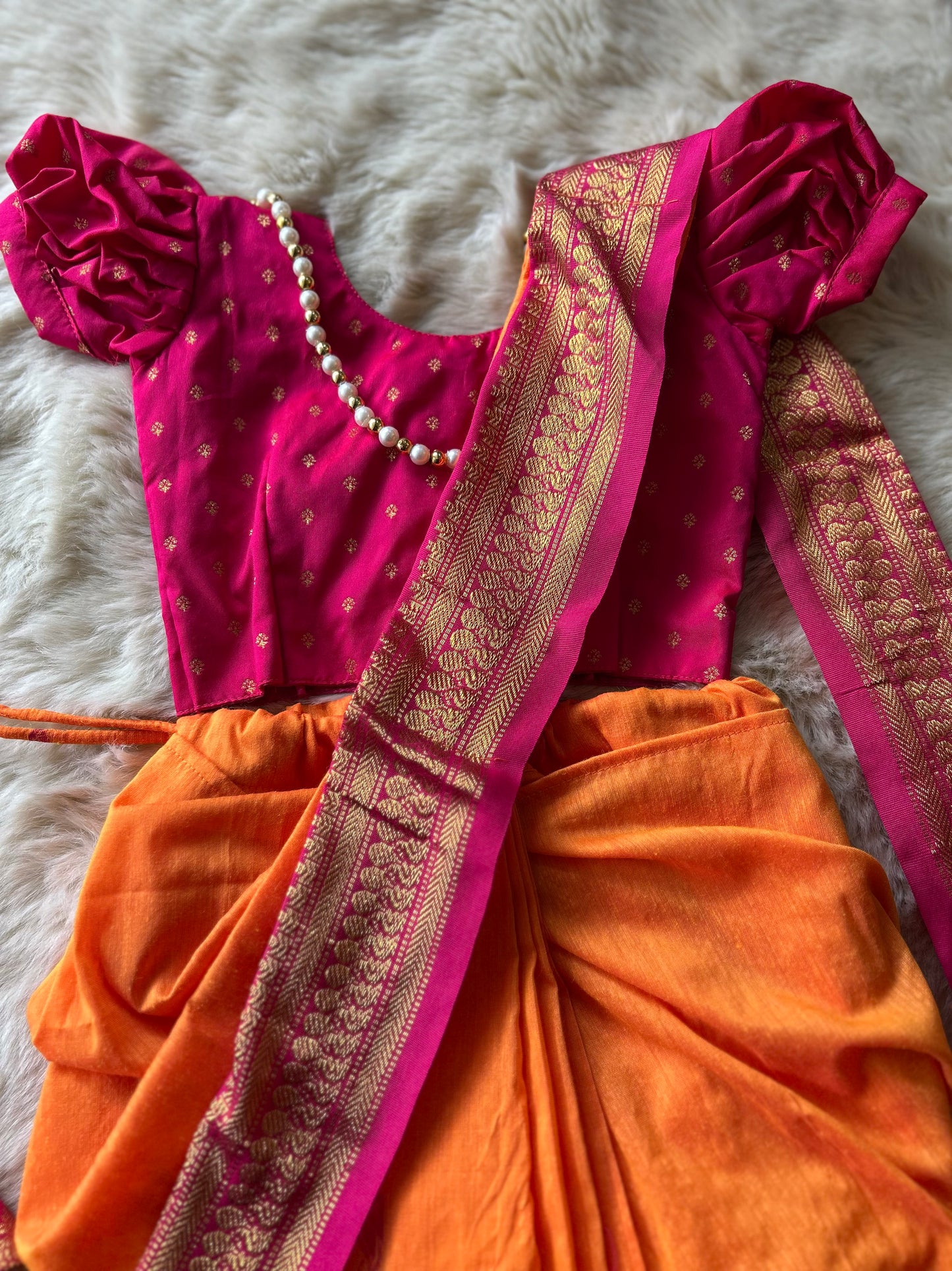 Pink and orange - Ready to wear saree for kids Ethnic wear for baby girl