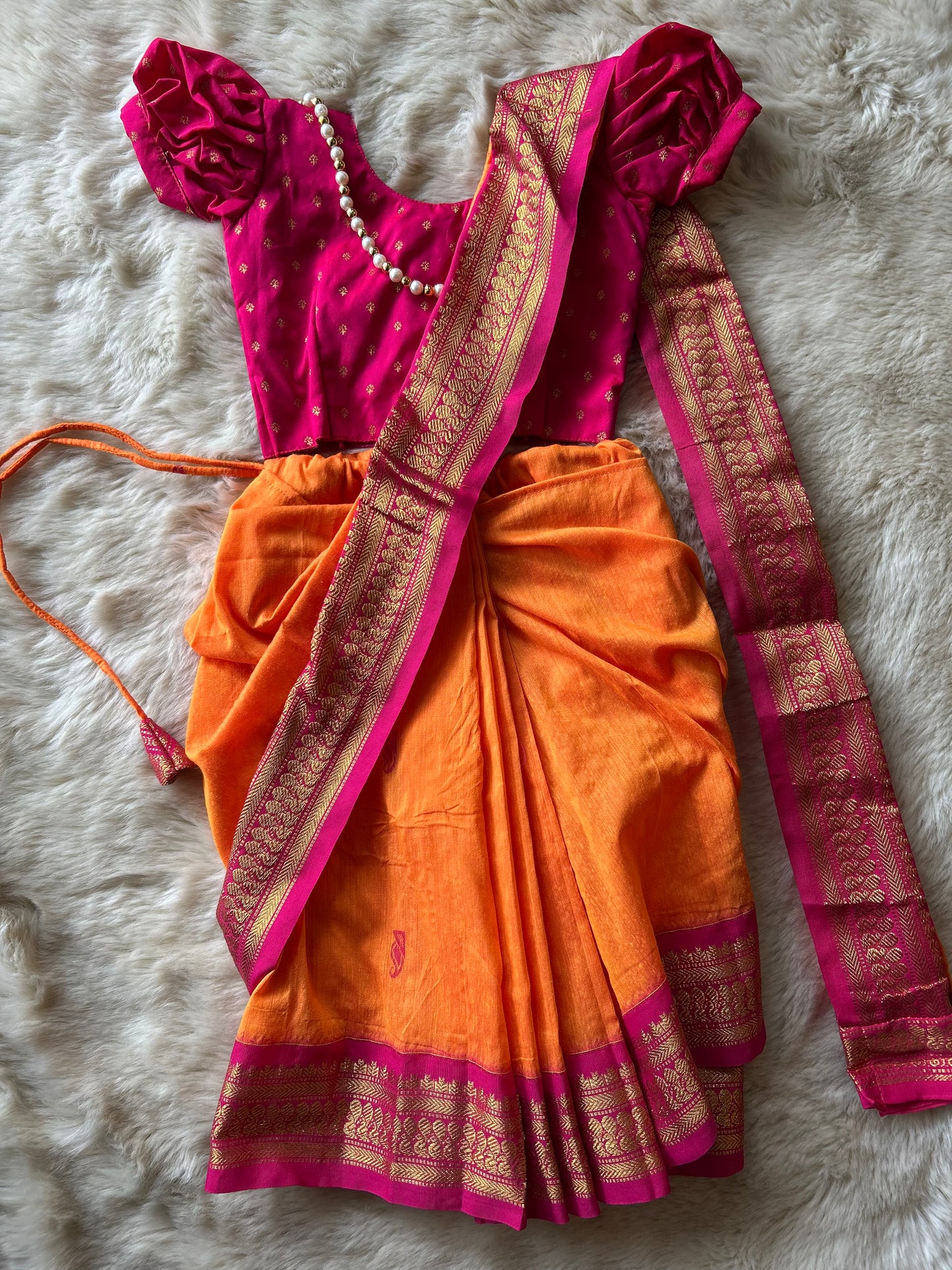 Pink and orange - Ready to wear saree for kids Ethnic wear for baby girl