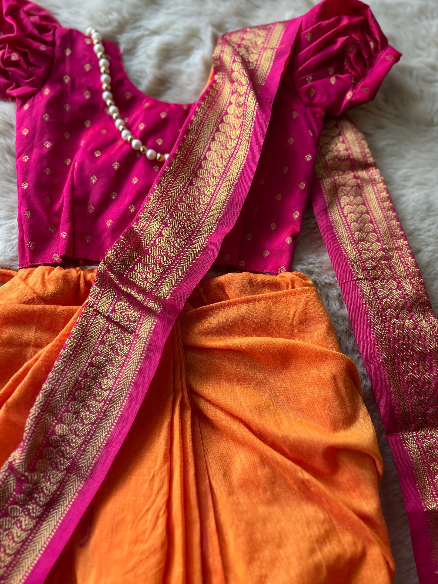 Pink and orange - Ready to wear saree for kids Ethnic wear for baby girl